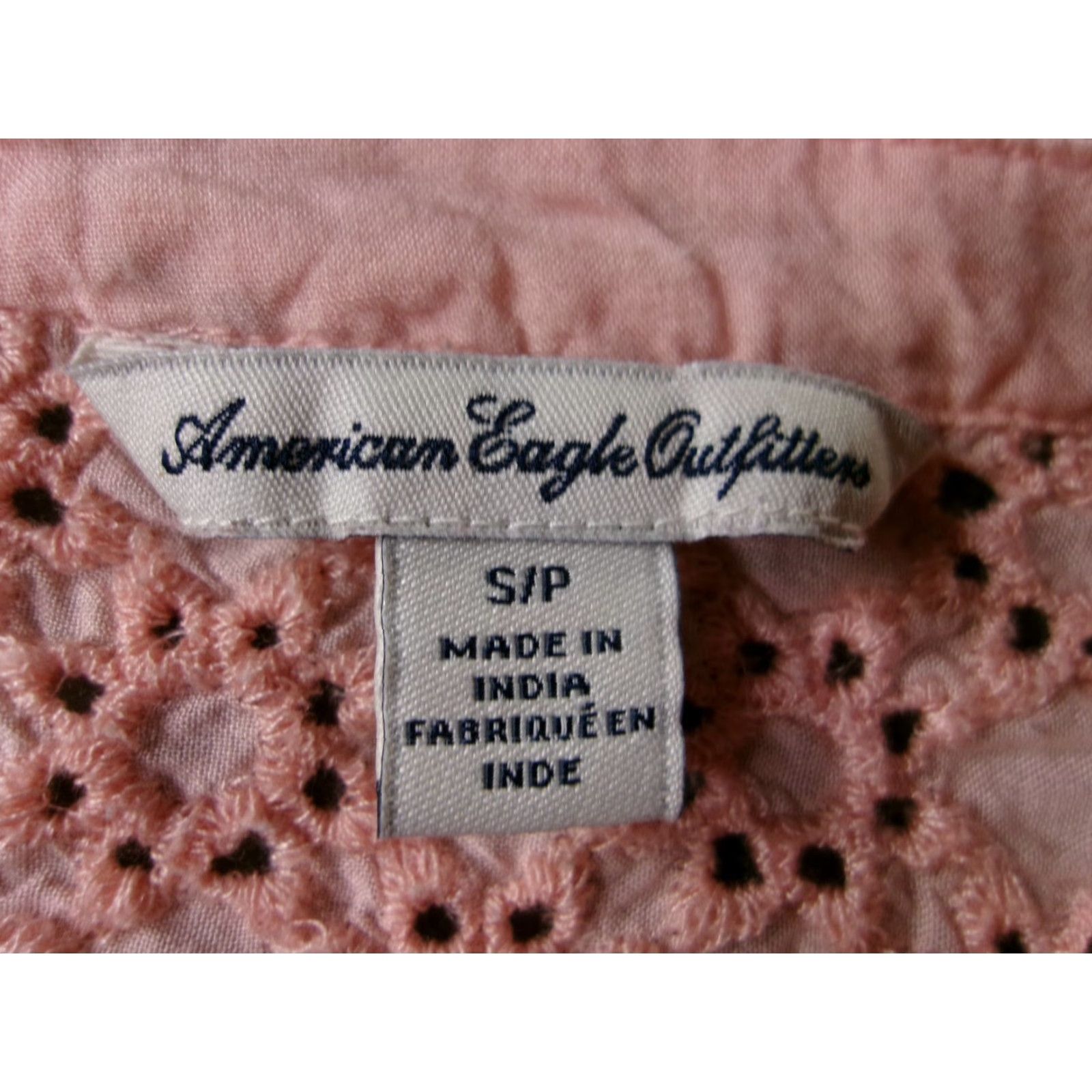 American Eagle Outfitters American Eagle Outfitters Blouse Womens S Pink Eyelet Lace Button Long Sleeve Size S / US 4 / IT 40 - 6 Thumbnail