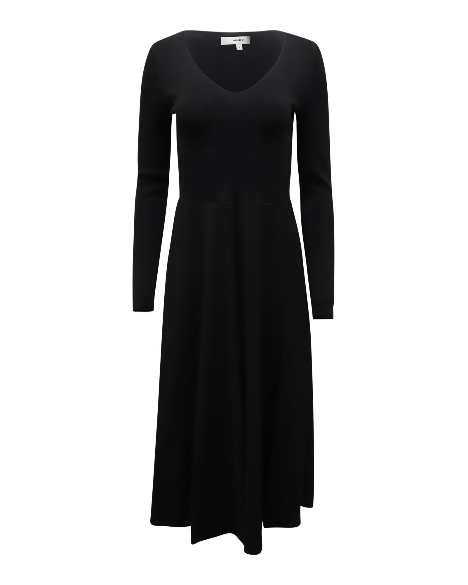 image of V-Neck Midi Dress In Black Rayon By Vince, Women's (Size Small)