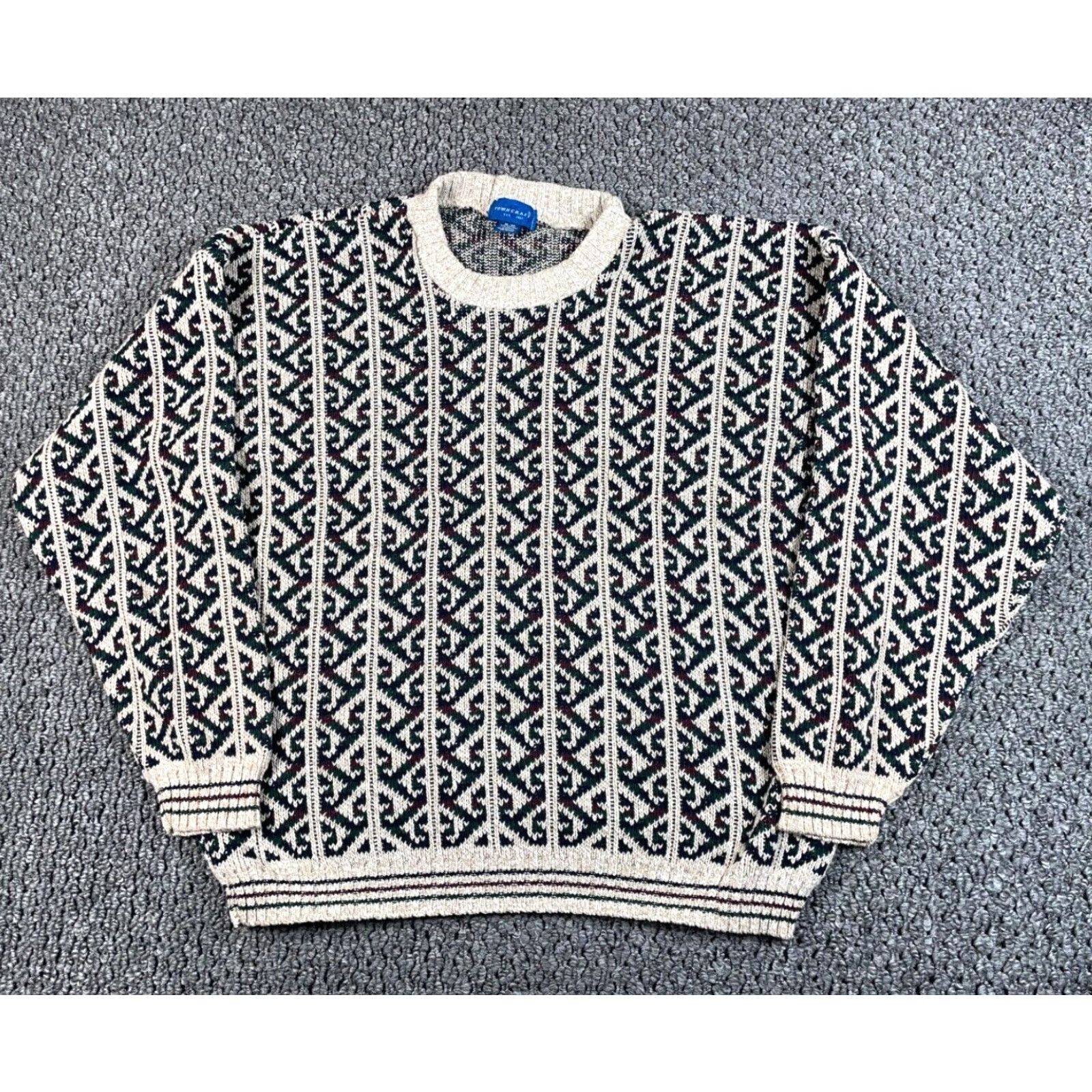 Vintage VINTAGE Towncraft Sweater Geometric Pattern Heavyweight Knit Adult XL Beige Mens Size US XL / EU 56 / 4 - 2 Thumbnail