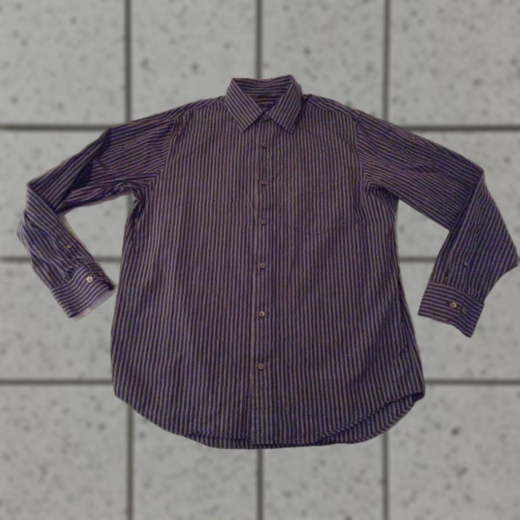 Banana Republic Banana Republic Dress Shirt Mens L Black Stripes Cotton Long Sleeve Button Size 42R - 1 Thumbnail