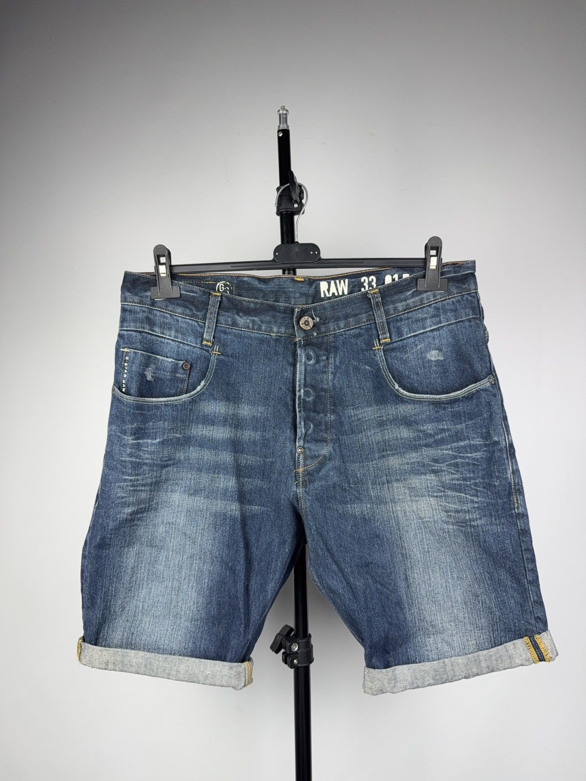 Retro 00s G-Star RAW GS01 Distressed Denim Shorts Cuffed 33