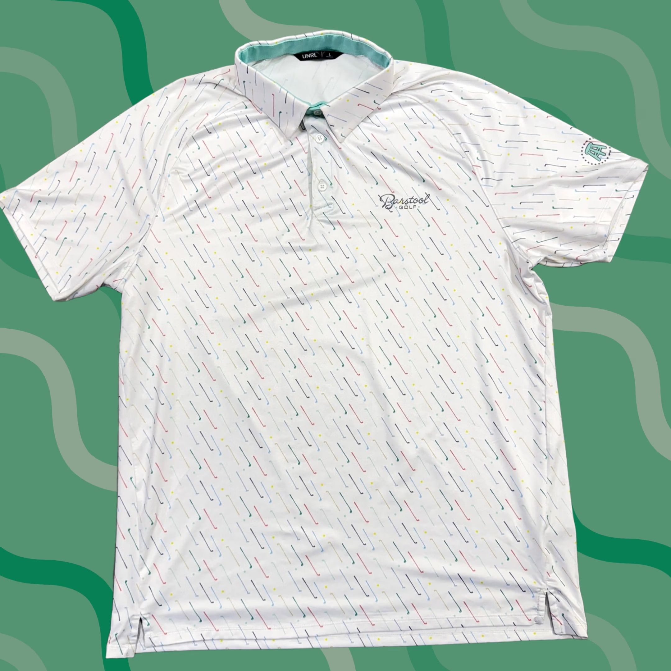 Vintage Barstool Golf Polo Shirt Mens L White UNRL Athletic Fit Graphic Print Golf Clubs Polo Size US L / EU 52-54 / 3 - 1 Thumbnail