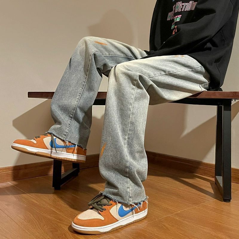 Japanese Brand Men's Retro Straight Leg Loose-fitting Splatter Paint Jeans Size US 32 / EU 48 - 4 Thumbnail