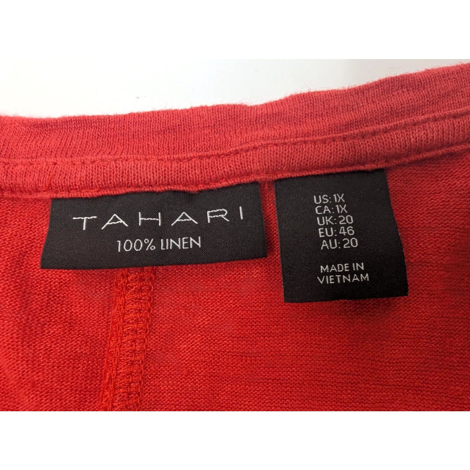 Vintage Tahari Women's Knit Linen Shirt 1X Red V-Neck Short Sleeve Plus Size Tee Shirt Womens Size XL / US 12-14 / IT 48-50 - 6 Thumbnail