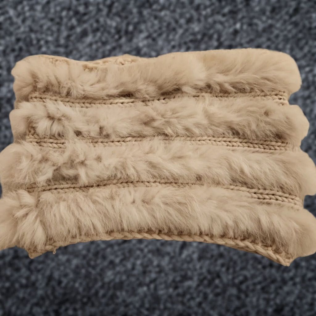 Vintage Calypso St Barth Infinity Scarf Rabbit Fur Wool Knit Funnel Ivory Oatmeal Wool Knit Neck Warmer Womens Scarf Size ONE SIZE - 1 Thumbnail