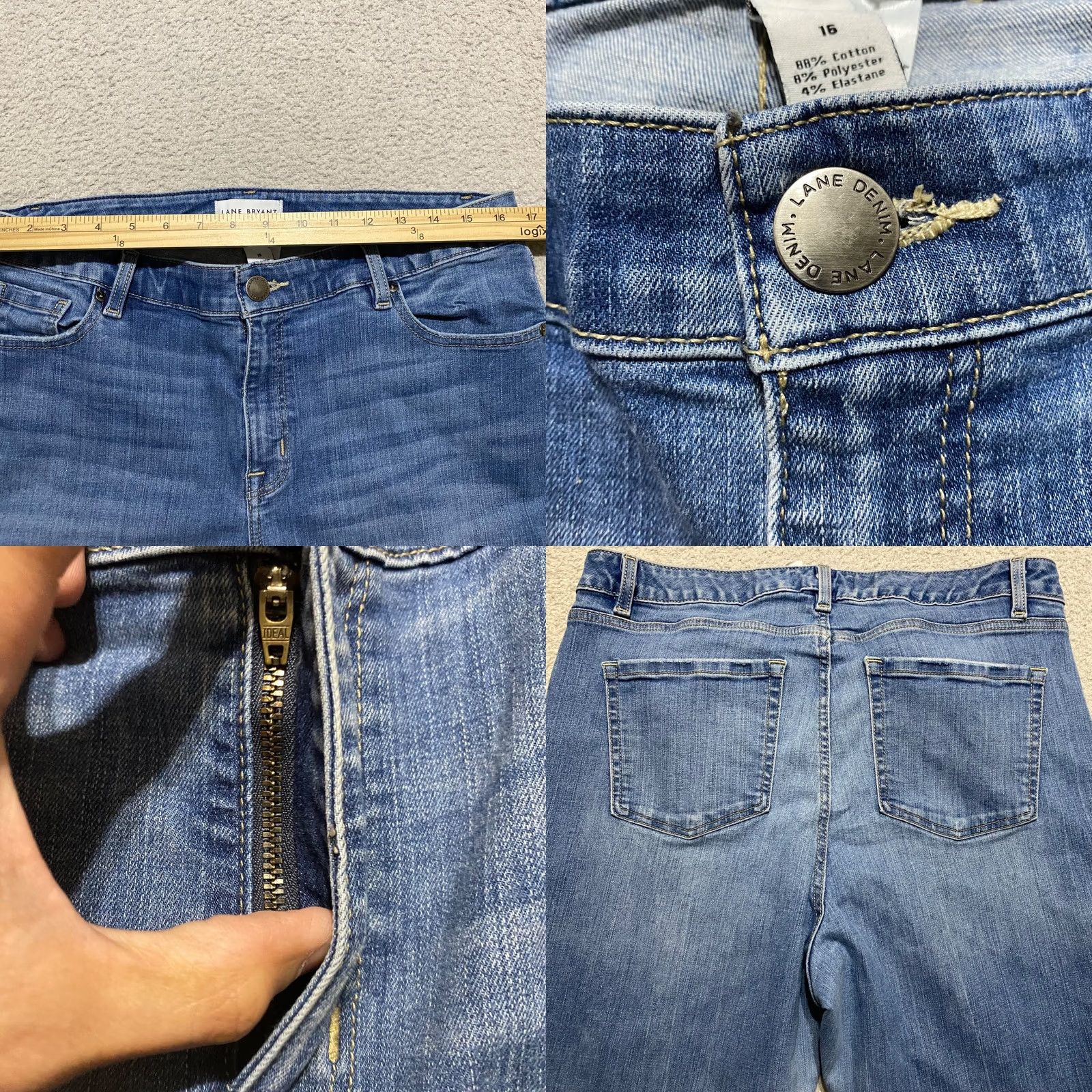 Vintage Lane Bryant Jeans Blue Denim Mid Rise Skinny 16 Regular 32 Inseam 5-Pocket Stretch AC Adult Womens Boys Girls N/A Size 38" / US 16 / IT 52 - 8 Thumbnail
