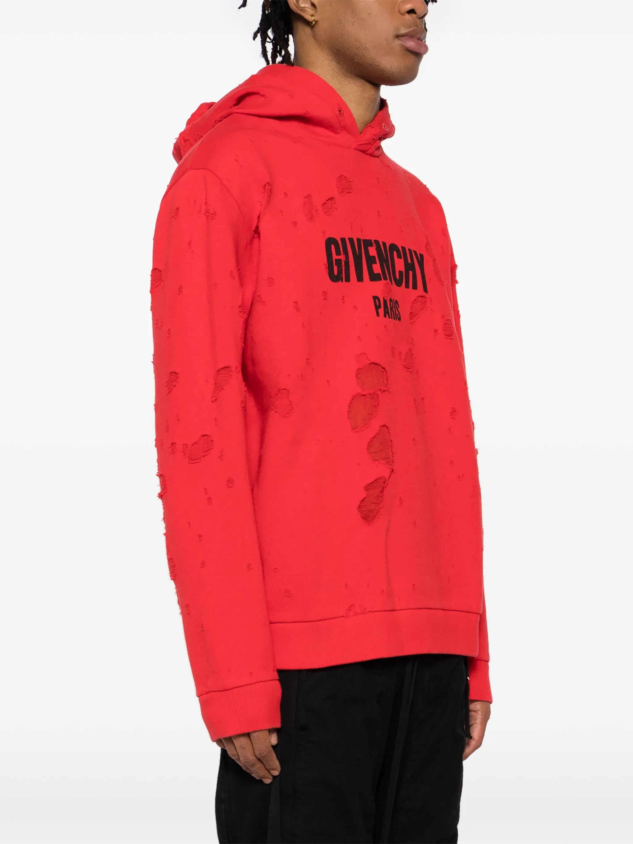 Givenchy Red Destroyed Logo Oversized Hoodie Size S / US 4 / IT 40 - 4 Thumbnail