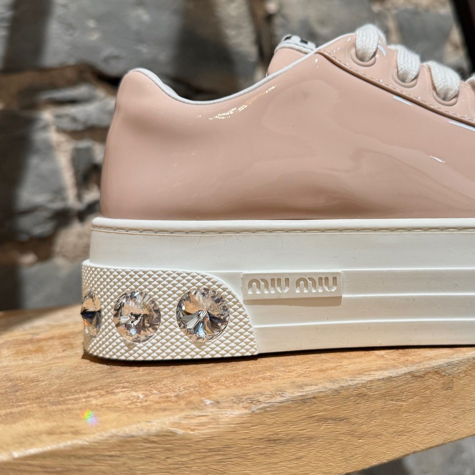Miu Miu Miu Miu Pink Patent Crystal Heel Platform Sneakers Size US 6 / IT 36 - 5 Thumbnail