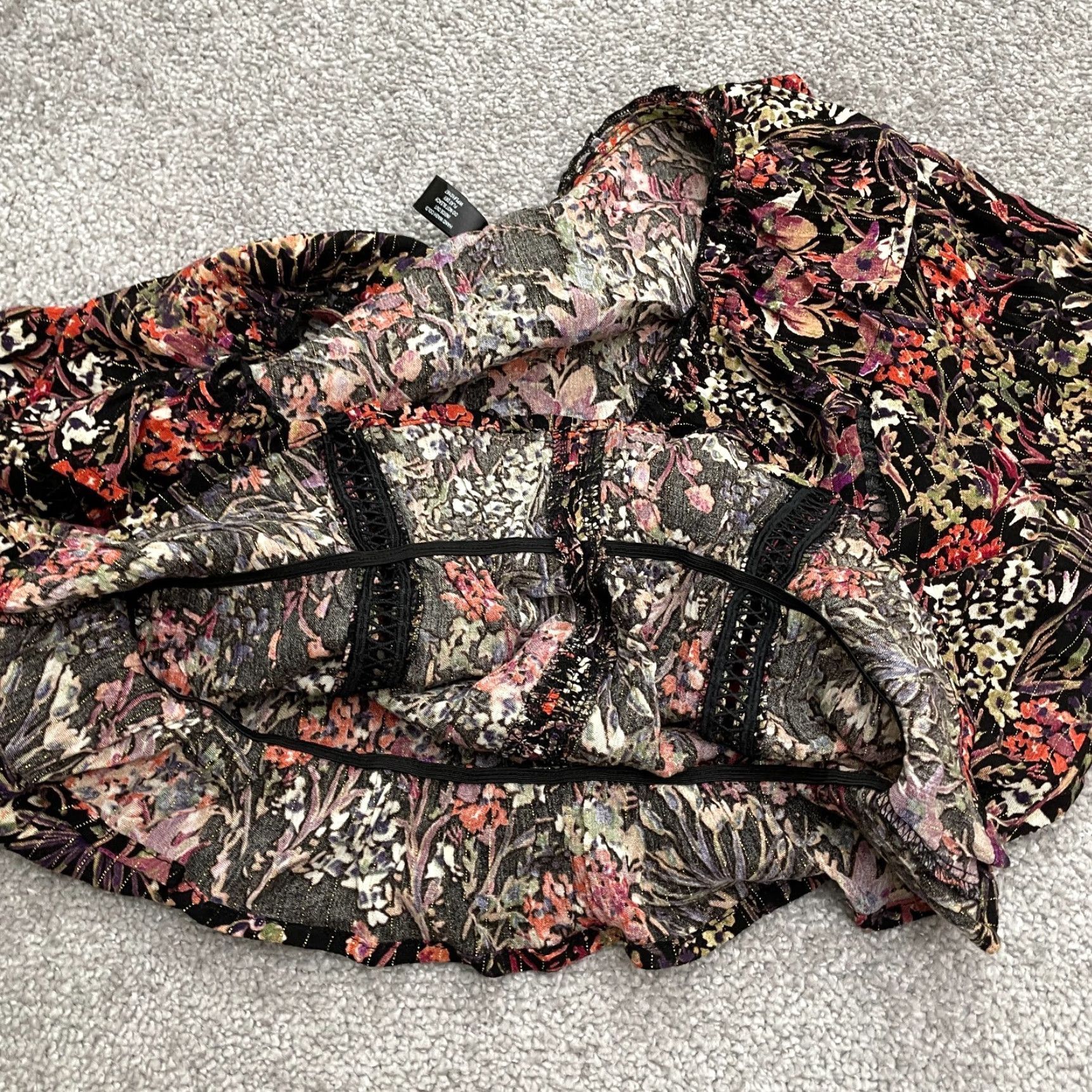 AQUA Aqua Bloomingdale's Floral Cropped Top Womens XS Multi Long Sleeve Metallic Size XS / US 0-2 / IT 36-38 - 4 Thumbnail