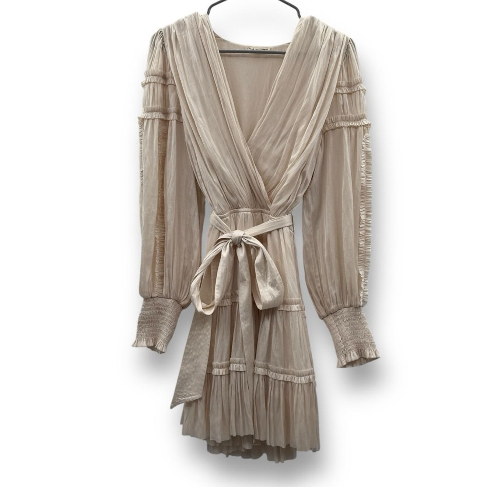 Ulla Johnson Amal Ivory Silky Ruffle Long Sleeve Mini Dress