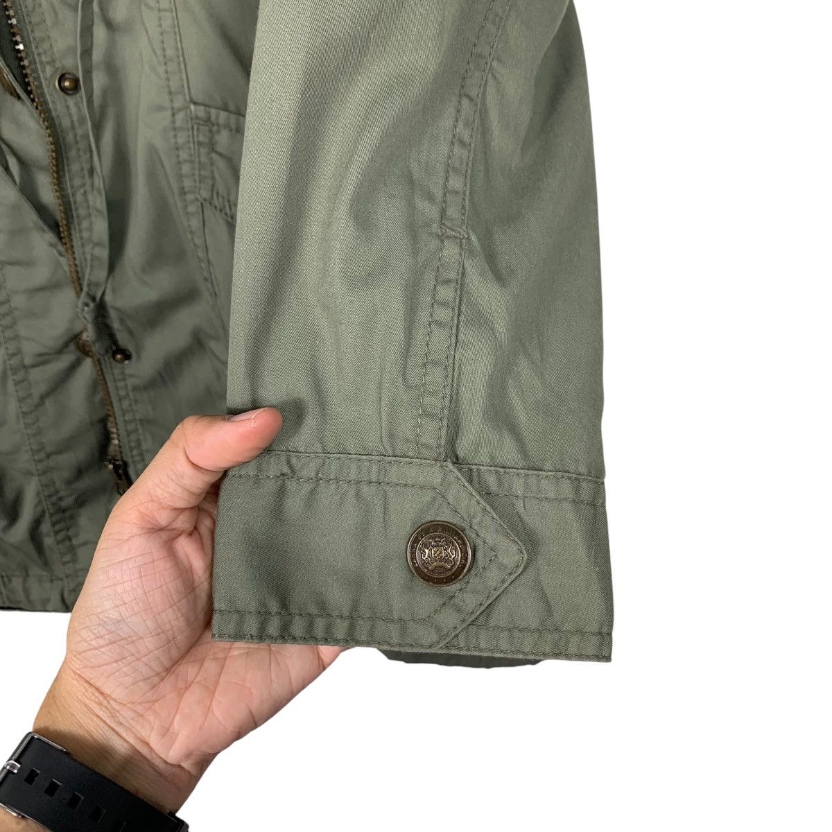 Japanese Brand ALLER BIEN Olive Green Button Parka Hoodie Jacket #2450-C110 Size US L / EU 52-54 / 3 - 10 Thumbnail