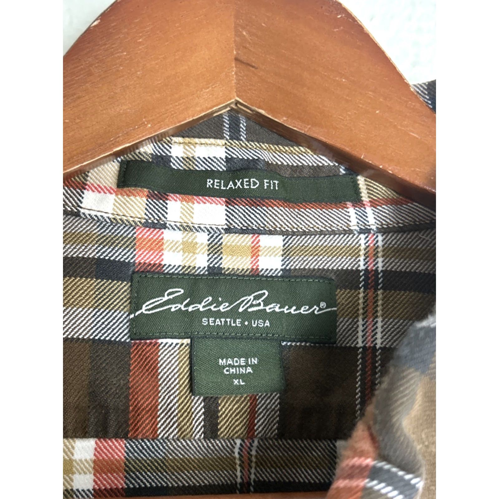 Eddie Bauer Eddie Bauer Mens XL Long Sleeve Plaid Flannel Shirt Orange Brown Cotton Size US XL / EU 56 / 4 - 7 Thumbnail