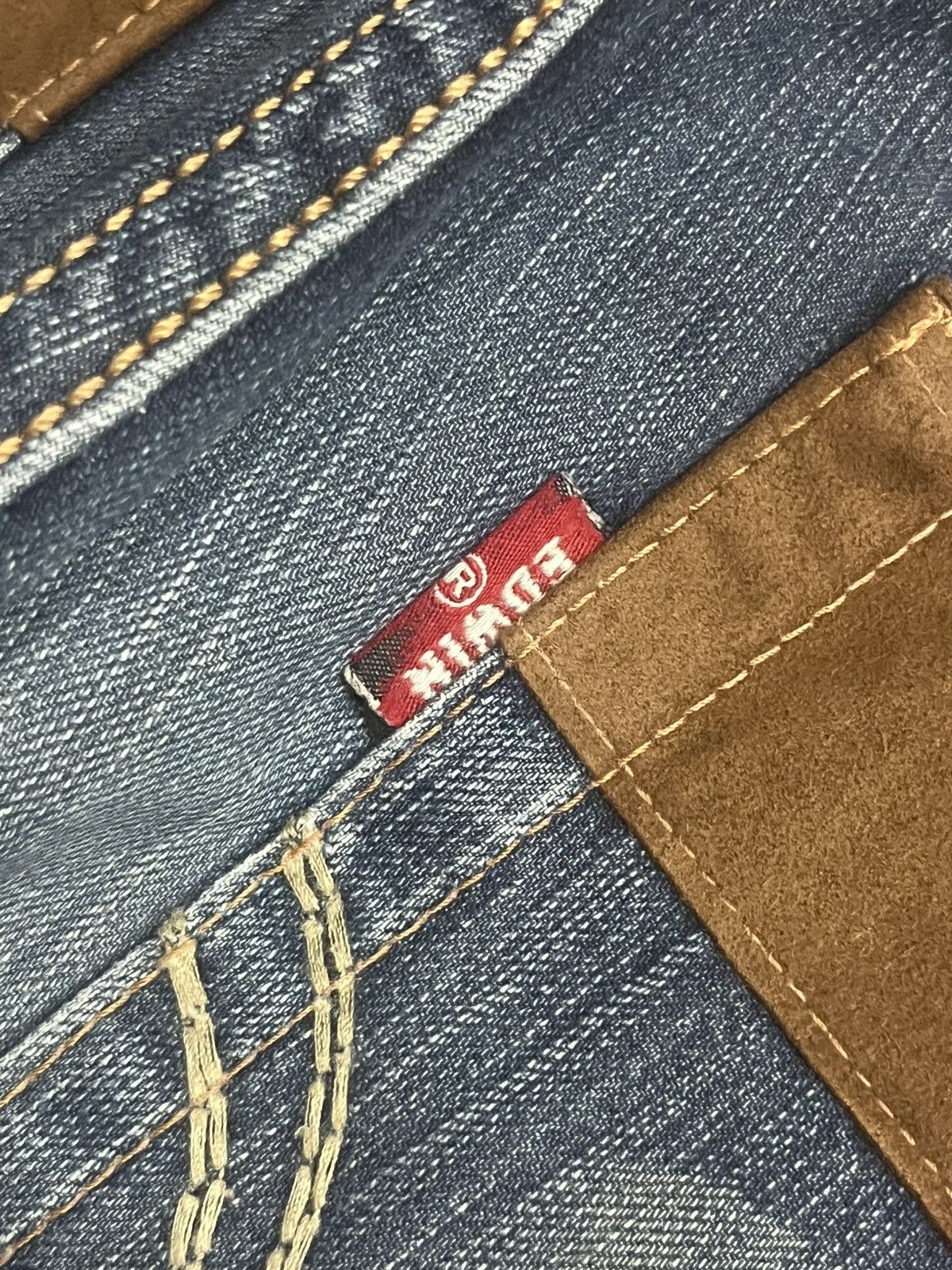 Who Decides War Vintage Edwin XV Double Pocket Blue Washed Whisker Rip Jeans Size US 34 / EU 50 - 9 Thumbnail