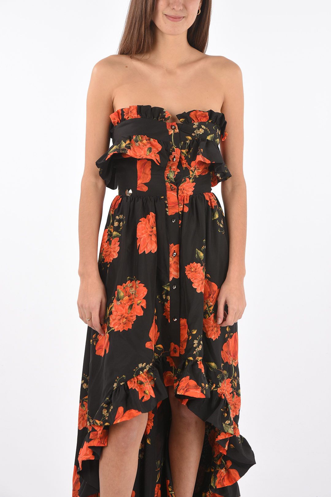 Philipp Plein og1mm0824 Floral-Print Silk Neckline Strapless Dress Size XS / US 0-2 / IT 36-38 - 4 Thumbnail