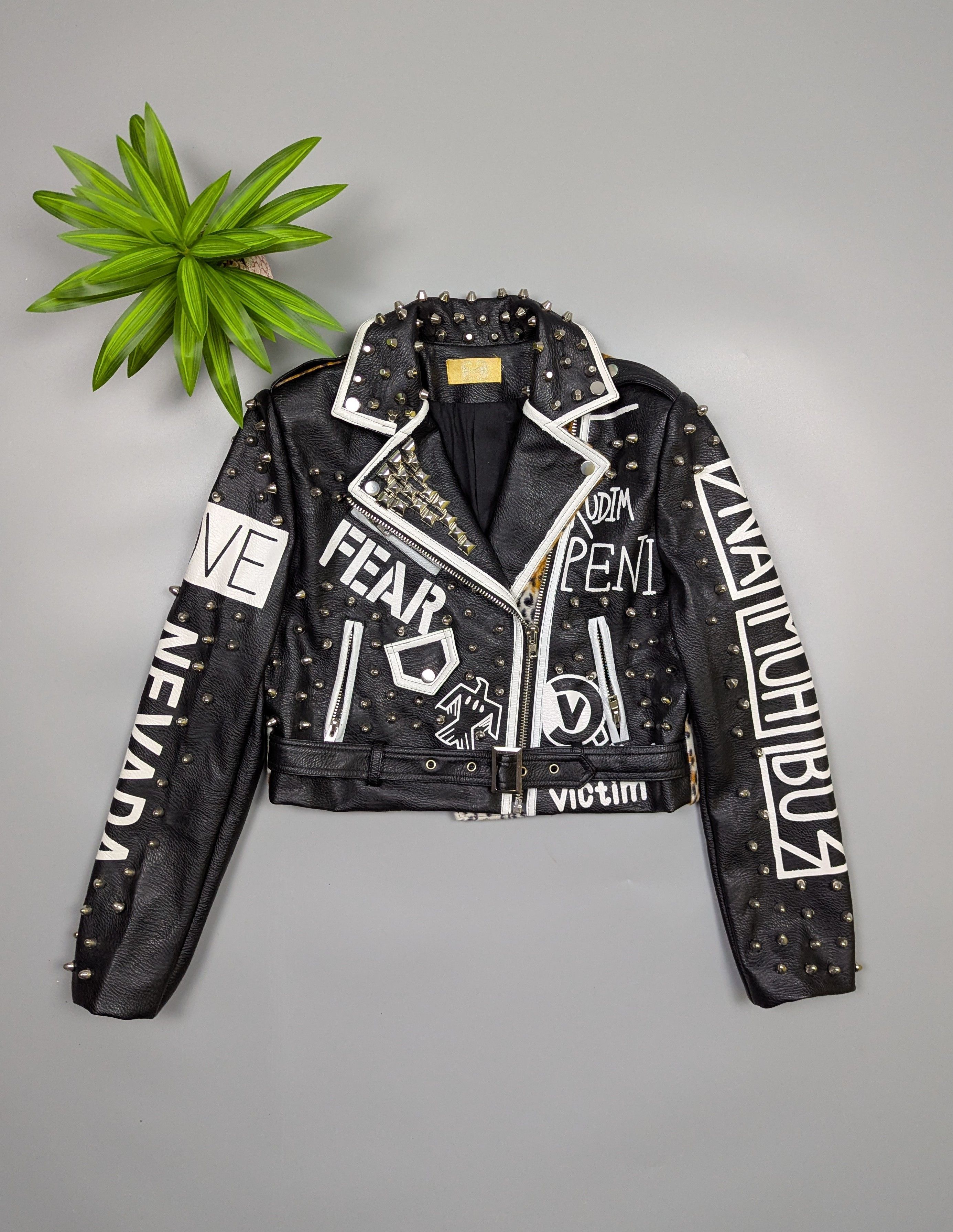 Hysteric Glamour Y2K Punk Rock Studded Graffiti Jacket Biker Leather Style Size M / US 6-8 / IT 42-44 - 2 Thumbnail