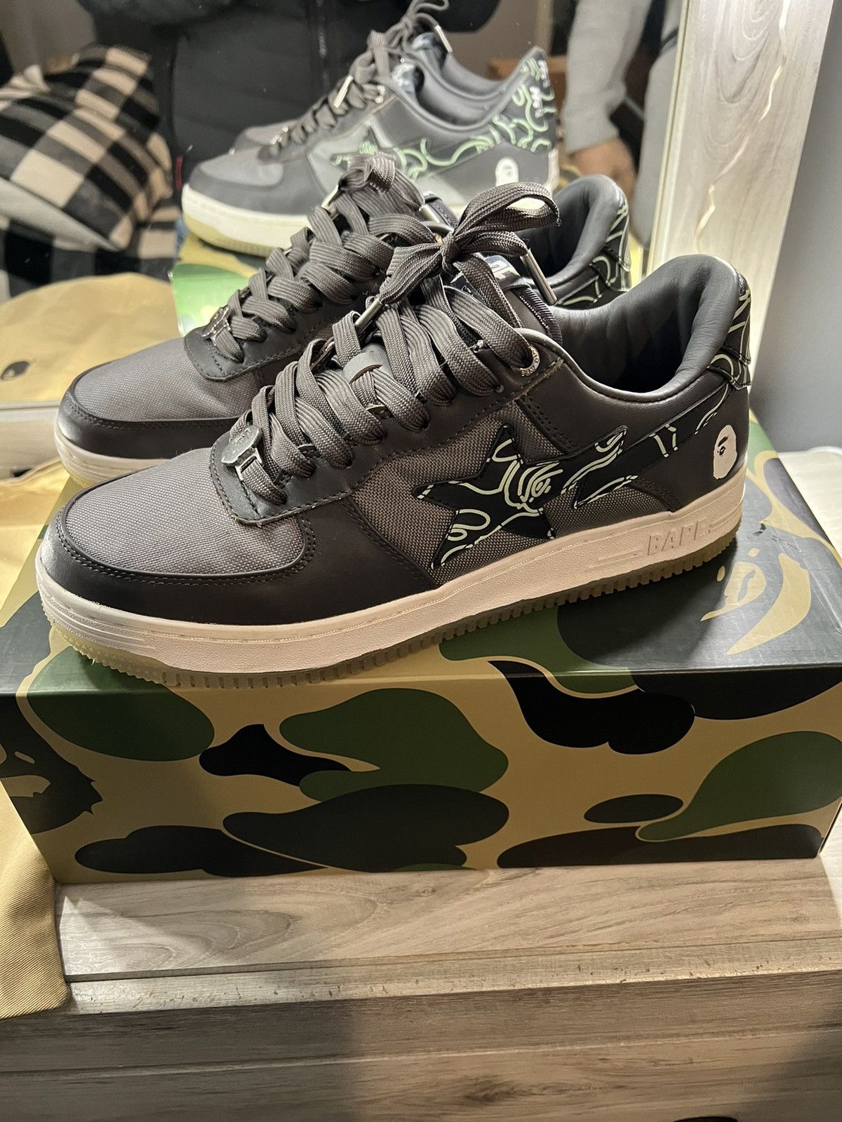 image of Text Code Camo Bape Sta Low Shoes in Charcoal, Men's (Size 9.5)