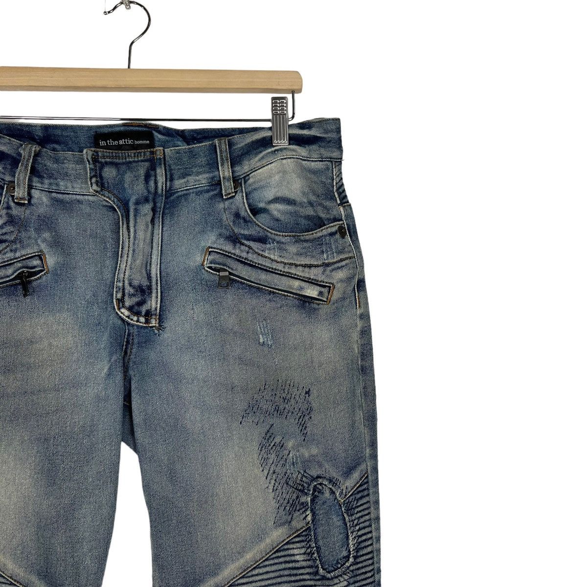 In The Attic 🔥 IN THE ATTIC BIKER MOTO DYED BROKEN DENIM SLIM FIT Size US 36 / EU 52 - 5 Thumbnail