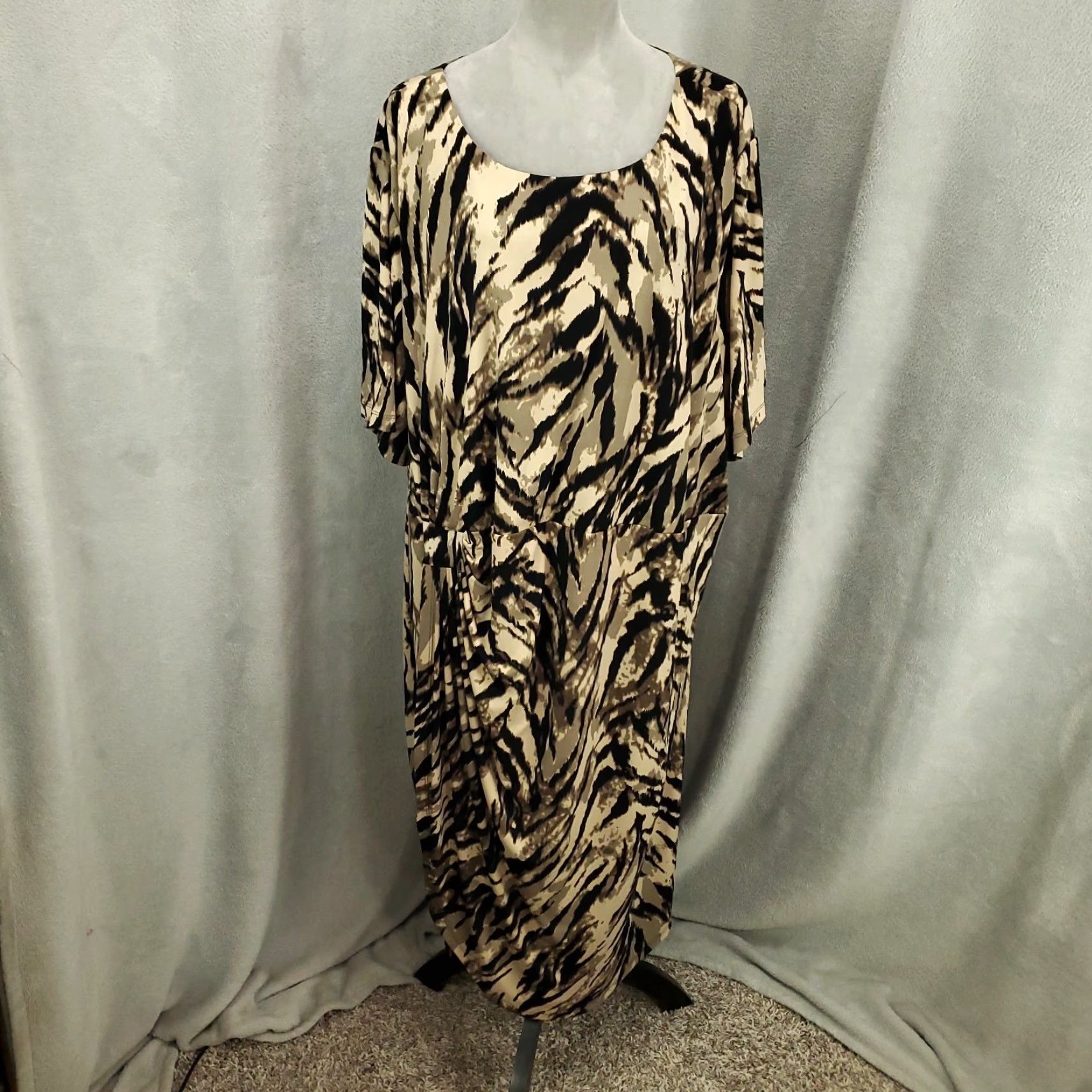 Vintage Maggie Barnes Dress Womens 34W Long Shift Animal Print Ruched Gathered Side Size XXS / US 00 / IT 34 - 2 Thumbnail