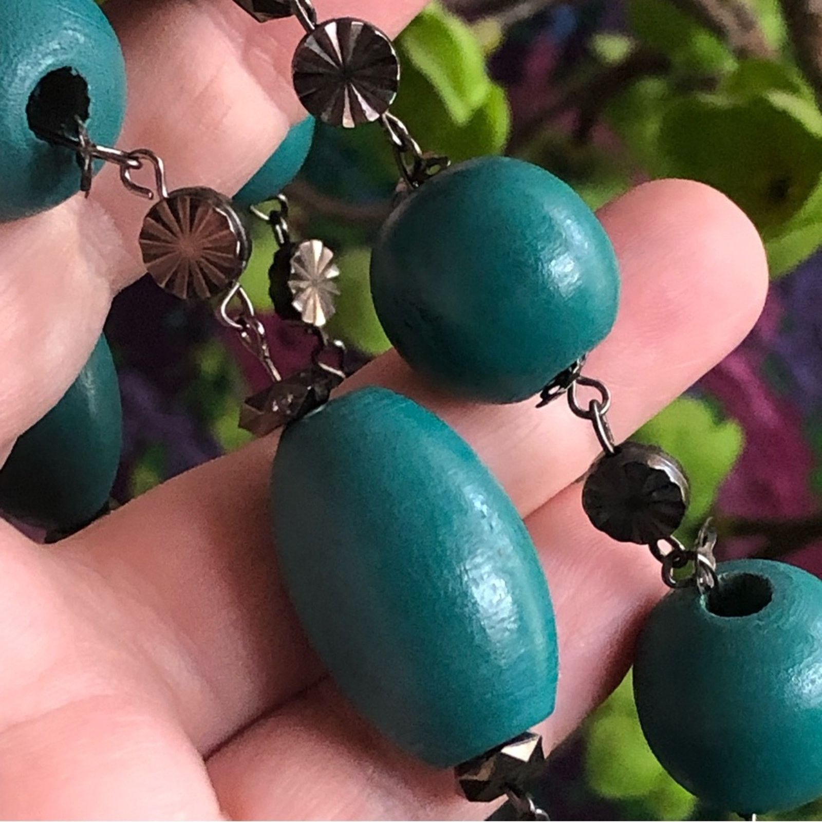 Jewelry Dark teal green wood bead gunmetal chain necklace Size ONE SIZE - 7 Thumbnail