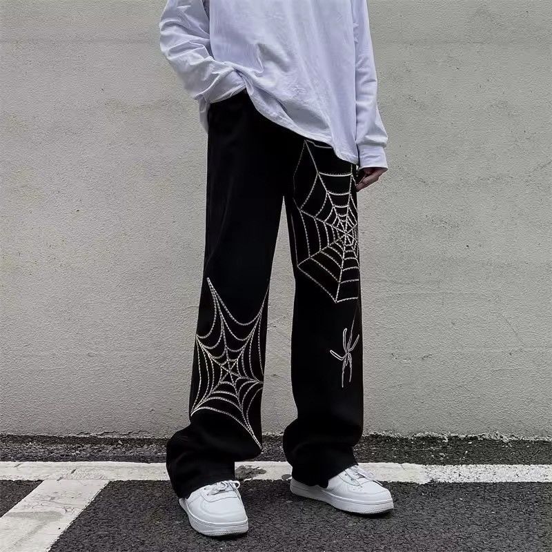 Designer × Jean Spider Web Print Straight Loose Gothic Pants Size US 31 - 2 Thumbnail