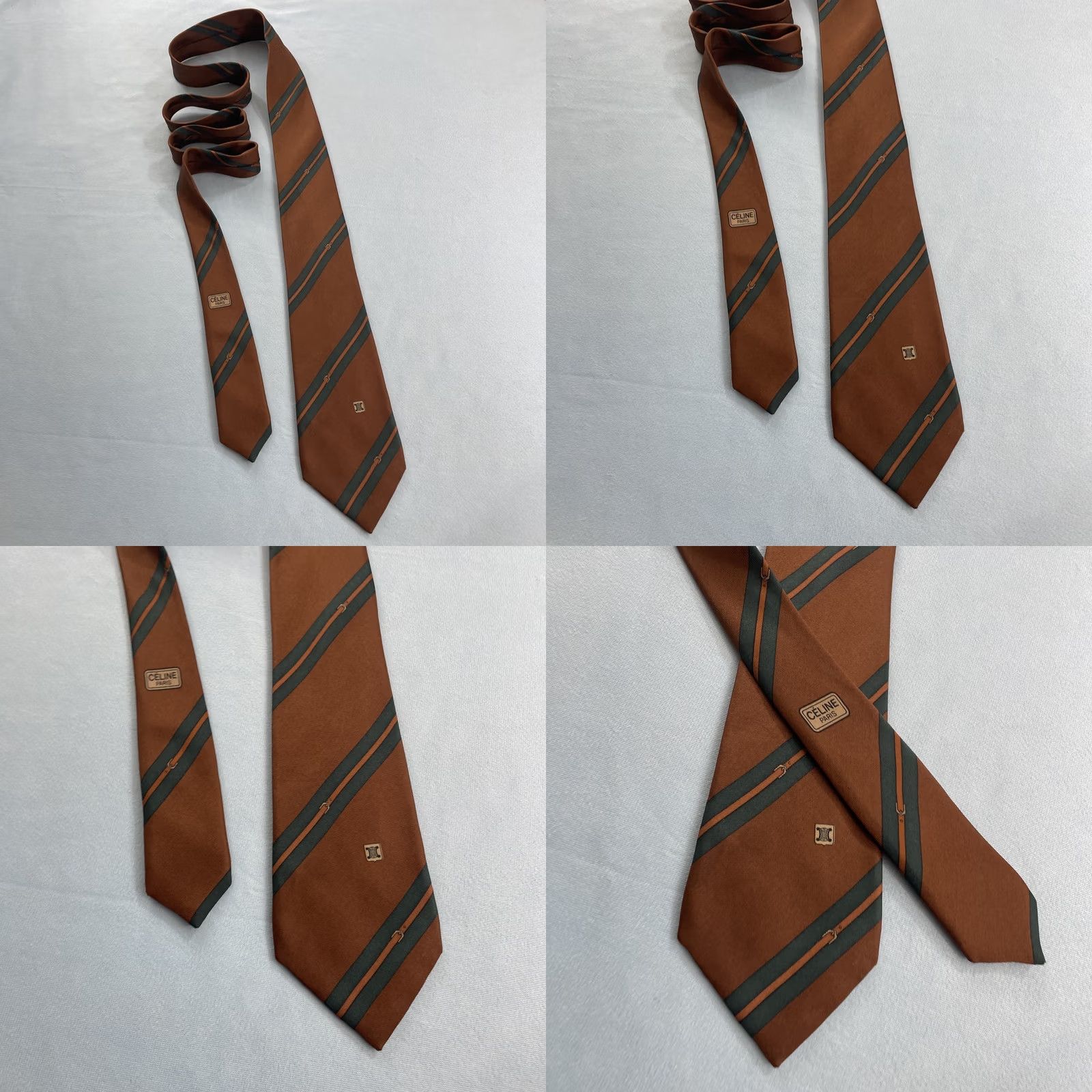 Celine VINTAGE CELINE Paris Silk Tie Equestrian Horse Stripe Monogram Logo Brown 3x62 Capsule Necktie - One Size, Men Size ONE SIZE - 10 Thumbnail