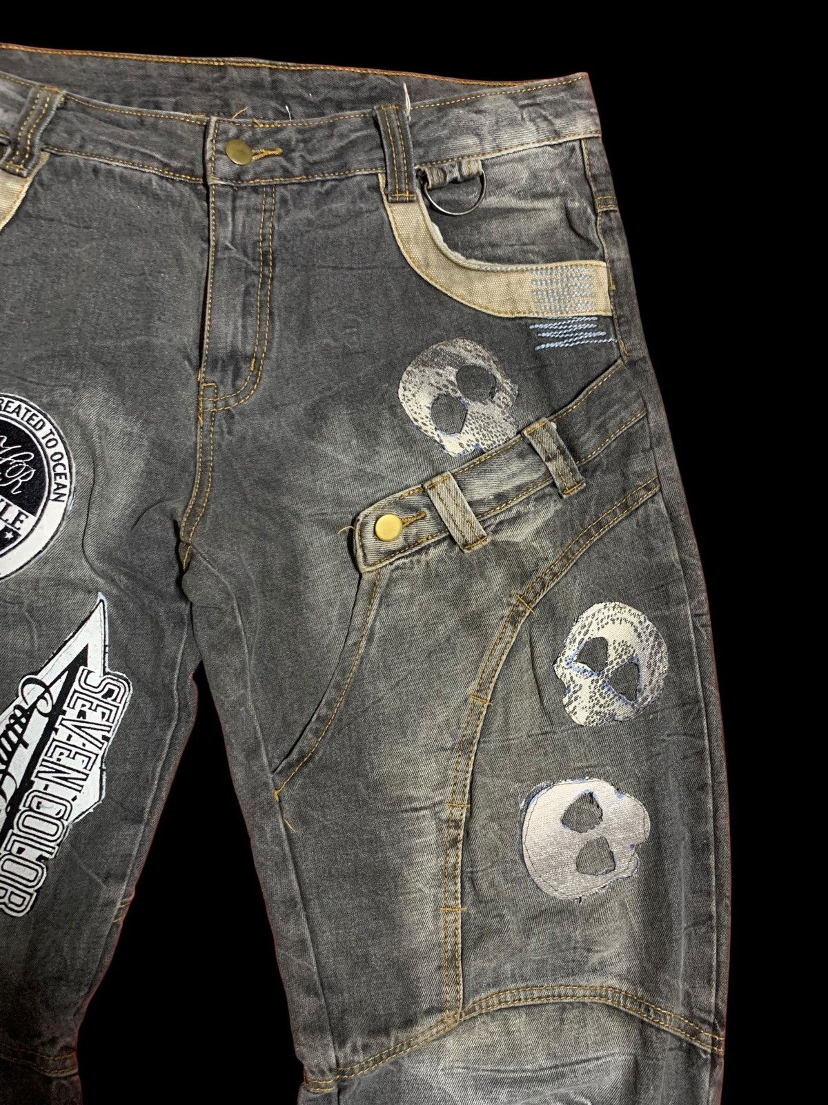 Japanese Brand vintage bondage punk skull head waist half back front Denim Size US 37 - 4 Thumbnail