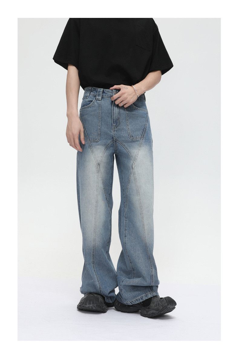 Japanese Brand Men's street heavy-duty wide-leg straight washed jeans Size US 32 / EU 48 - 3 Thumbnail