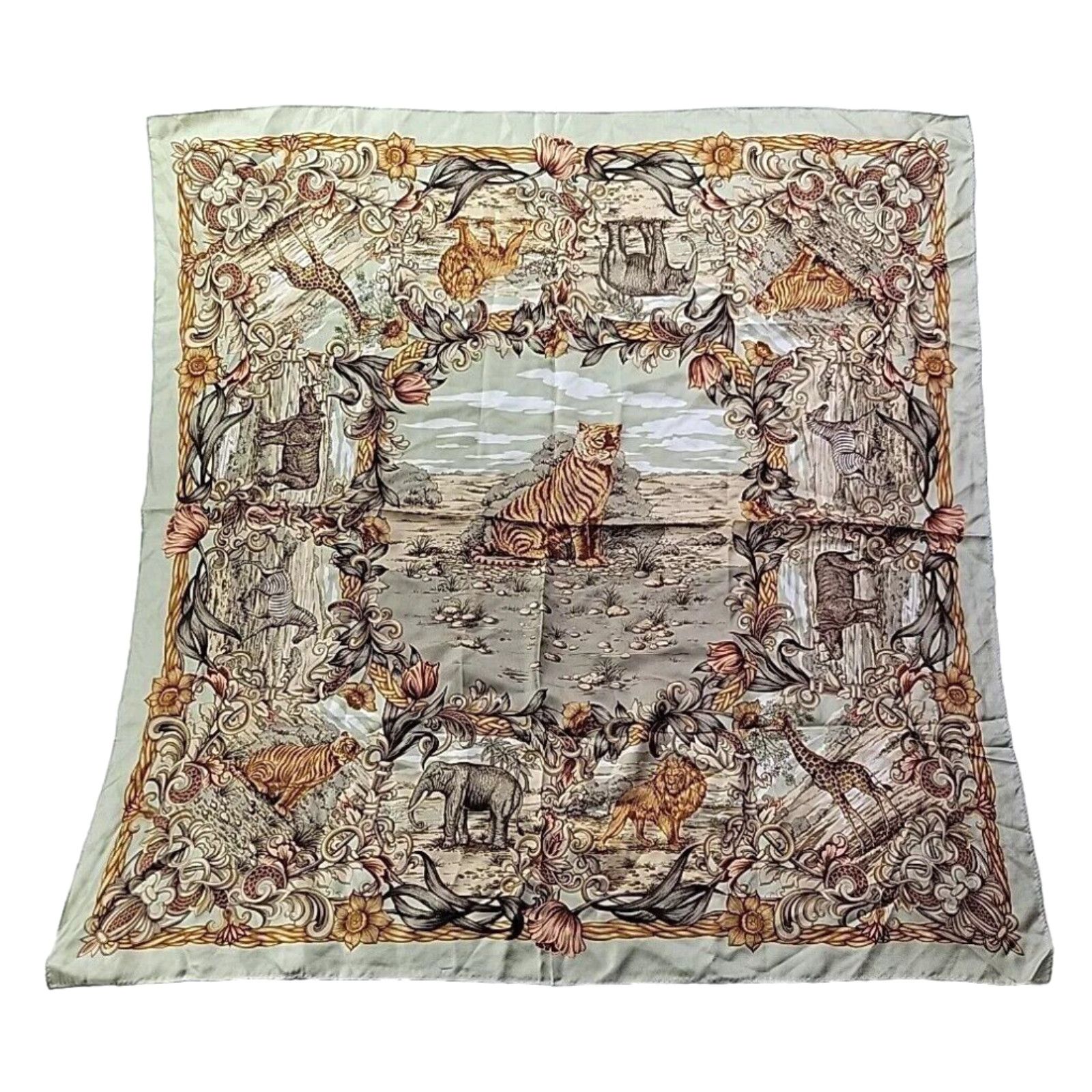 Talbots Vintage Talbots Silk Square Neck Scarf Wild Animals Tiger Lion ...