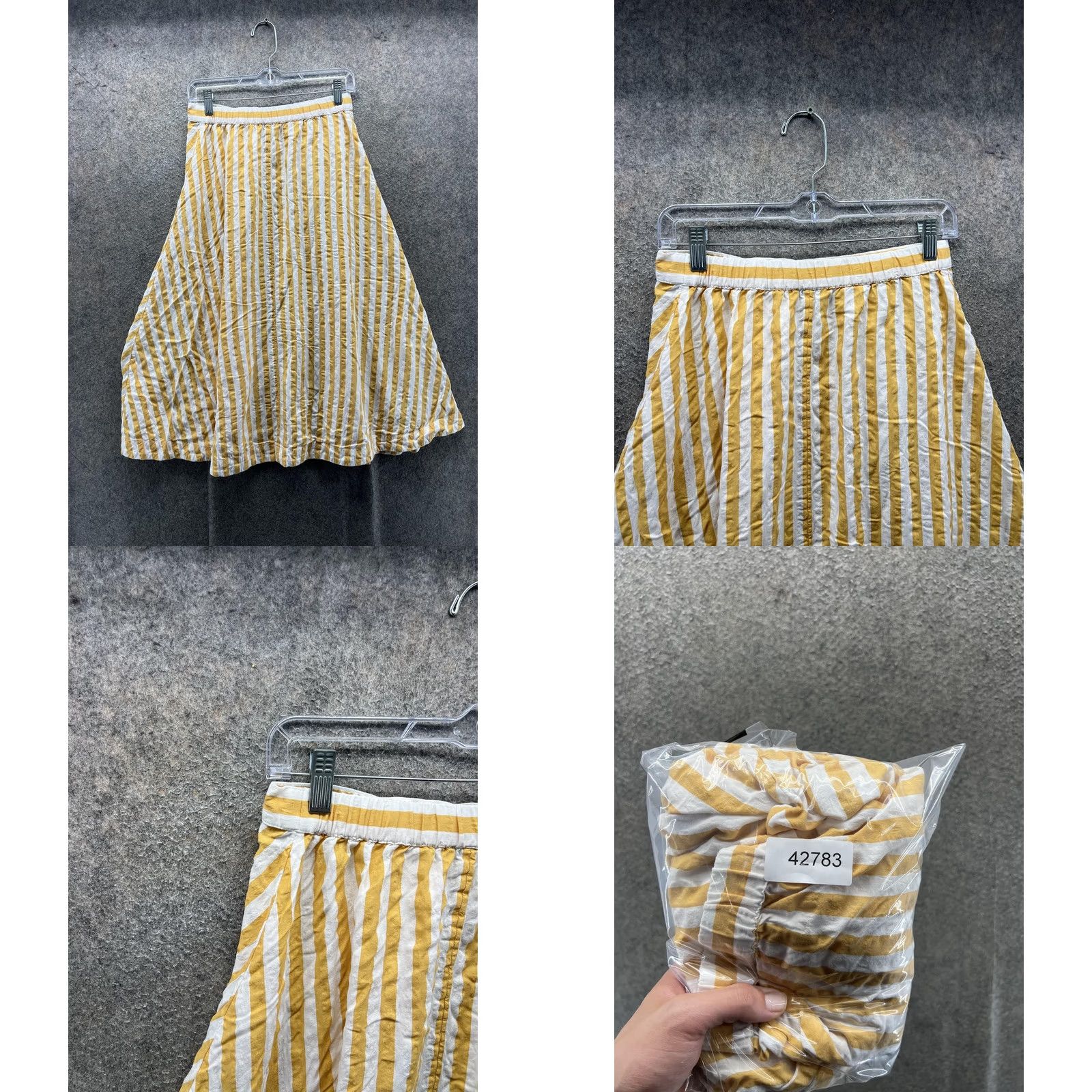 Vintage CELANDINE Skirt Womens S Yellow Small White Stripe Line Full Knee Length Casual Size 28" / US 6 / IT 42 - 8 Thumbnail