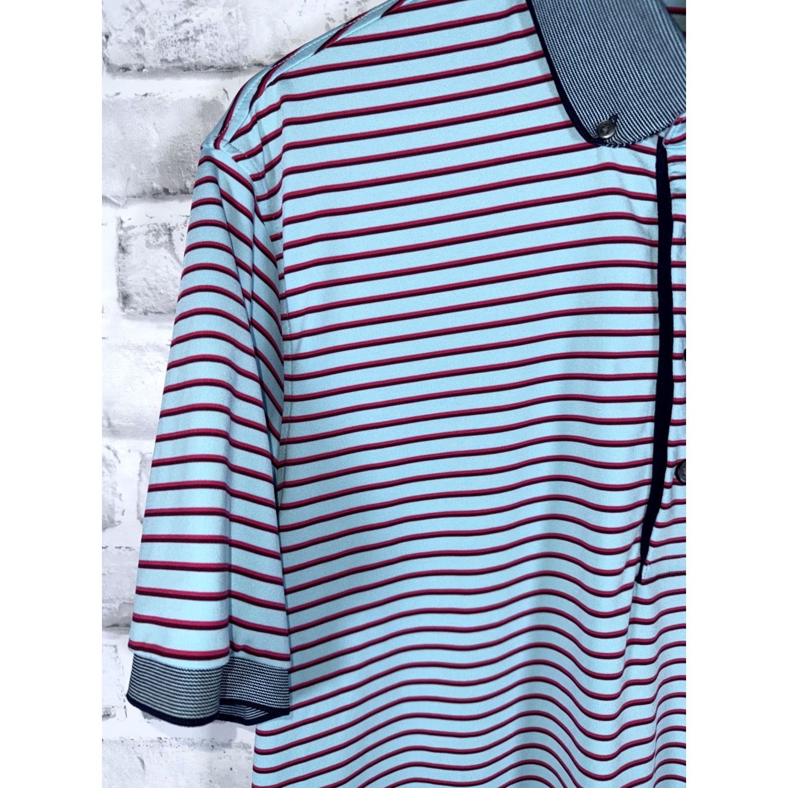 Vintage GREYSON Striped Performance Polo Golf Shirt Mens L blue Size US L / EU 52-54 / 3 - 5 Thumbnail
