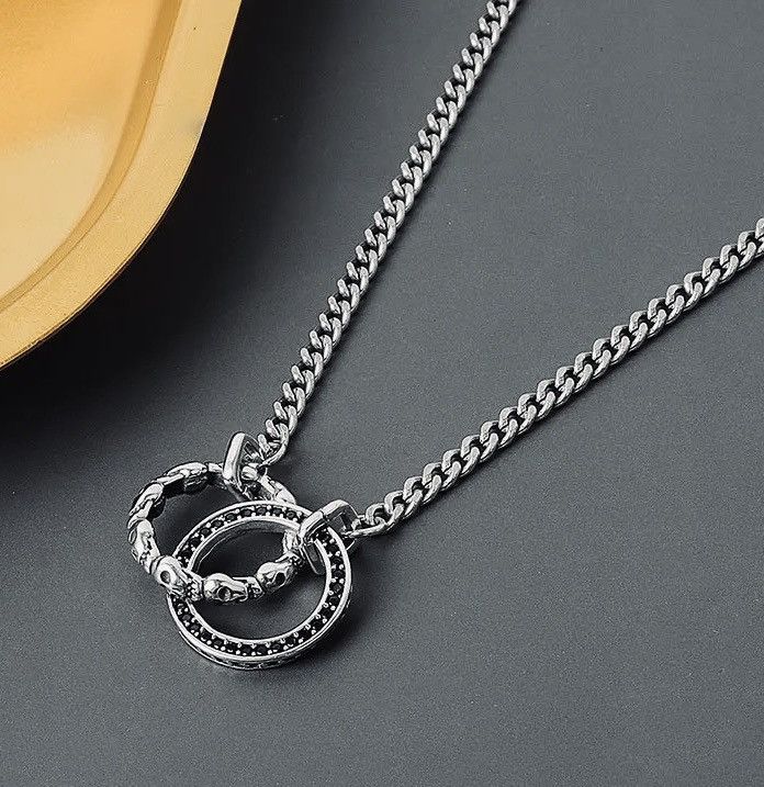 Vintage Skull Double Circle Necklace Size ONE SIZE - 1 Thumbnail