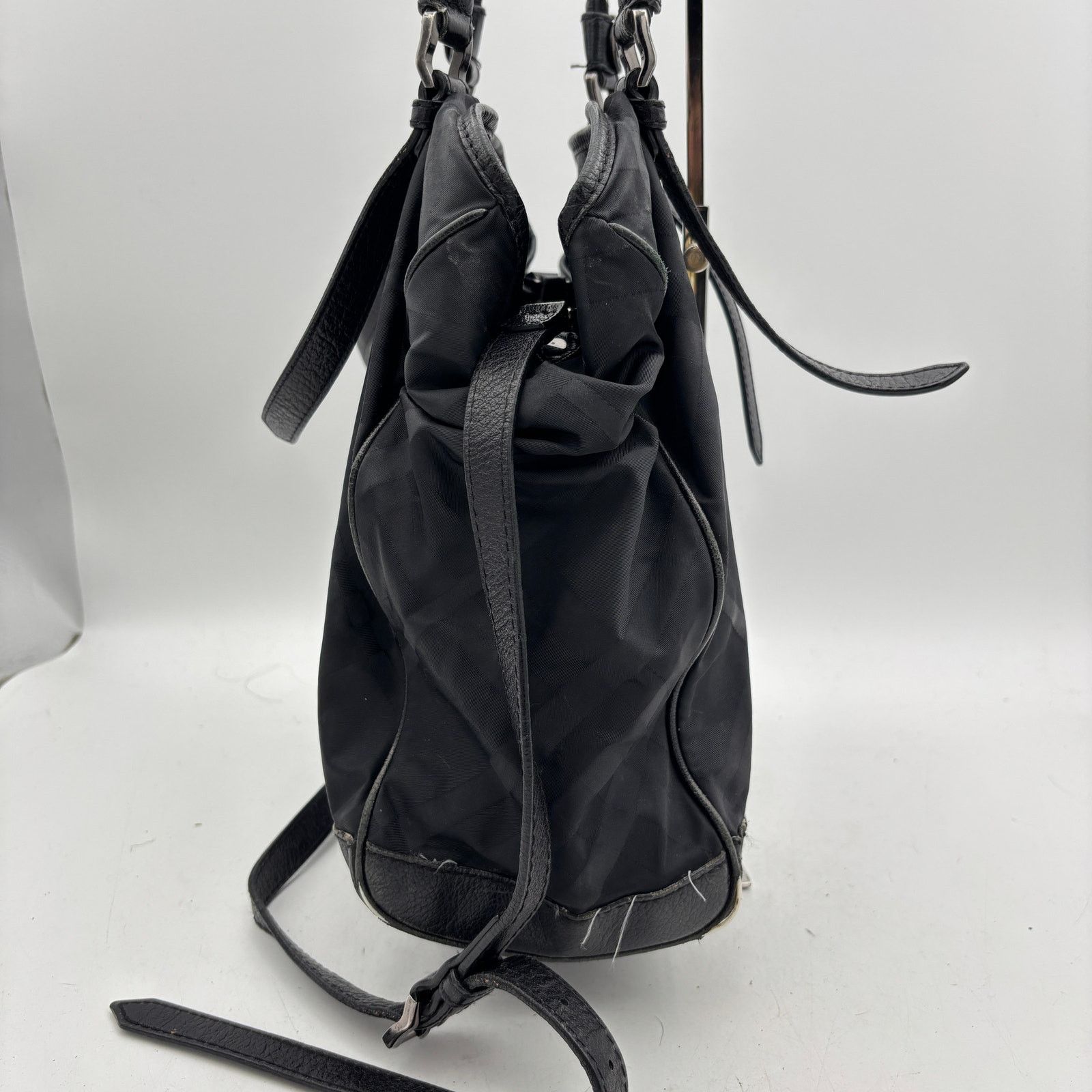 Burberry Burberry Black Tonal Check Nylon Leather Tote Bag Size ONE SIZE - 7 Thumbnail