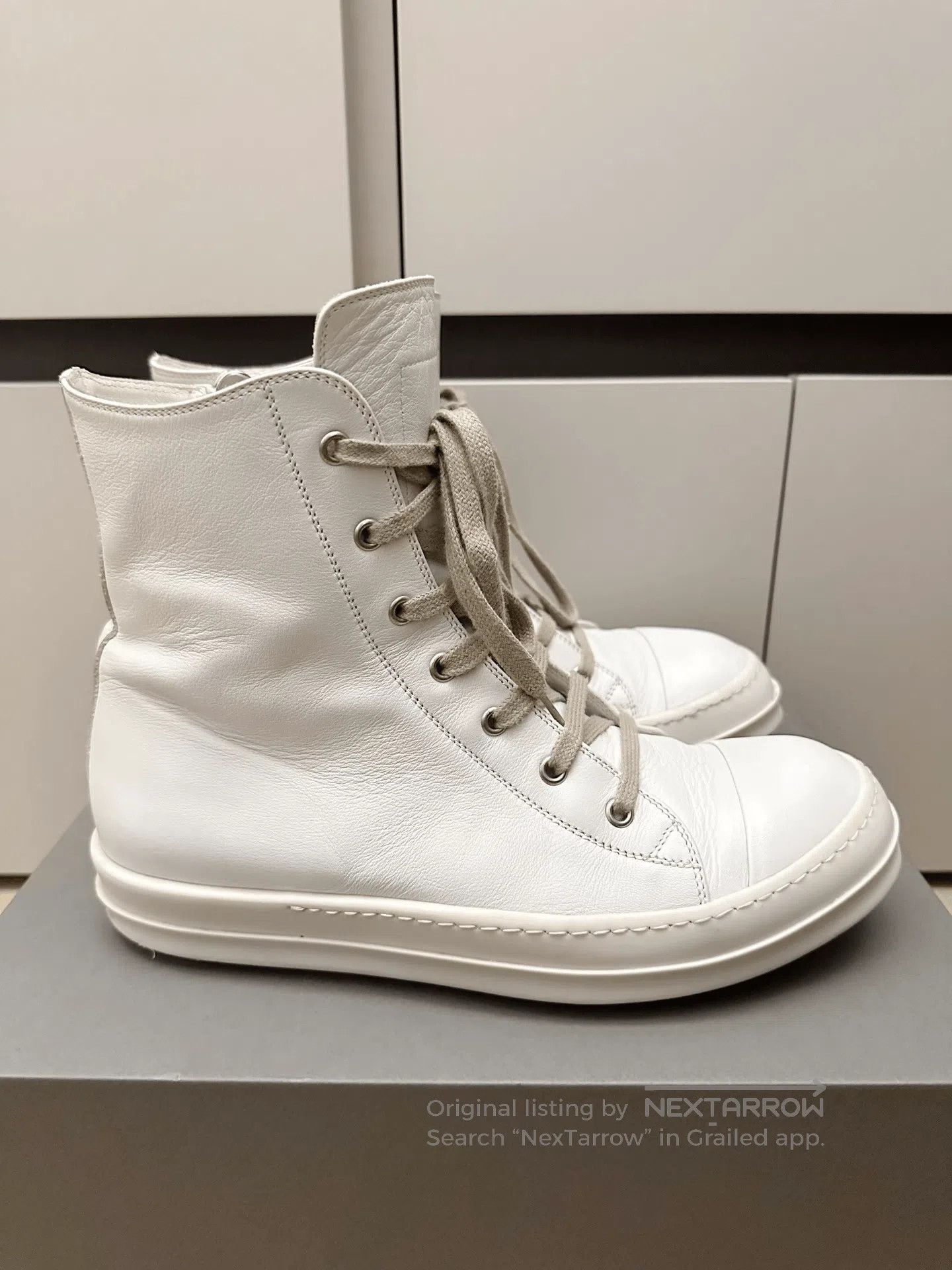 Rick Owens Rick Owens Milk High-Top Leather Sneakers. Size US 8 / EU 41 - 8 Thumbnail