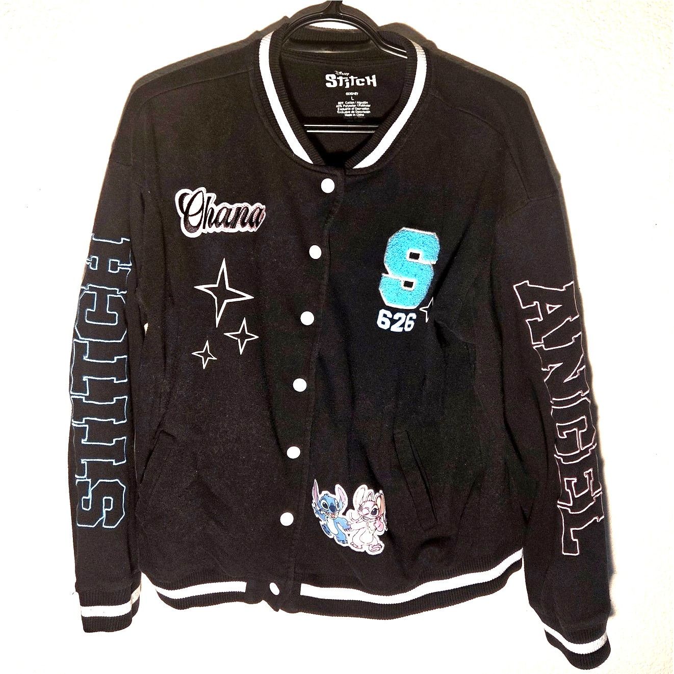 Disney Chic Black Stitch & Angel Women's Bomber Jacket - Large Size L / US 10 / IT 46 - 4 Thumbnail