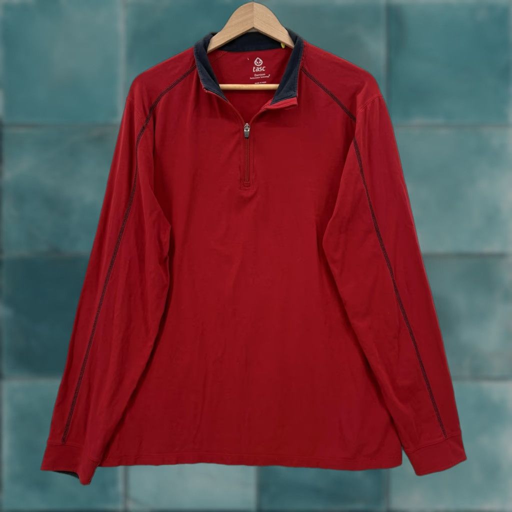Vintage Tasc Performance Pullover Mens Large Red Bamboo Quarter Zip Mock Neck Stretch Shirt Size US L / EU 52-54 / 3 - 1 Thumbnail