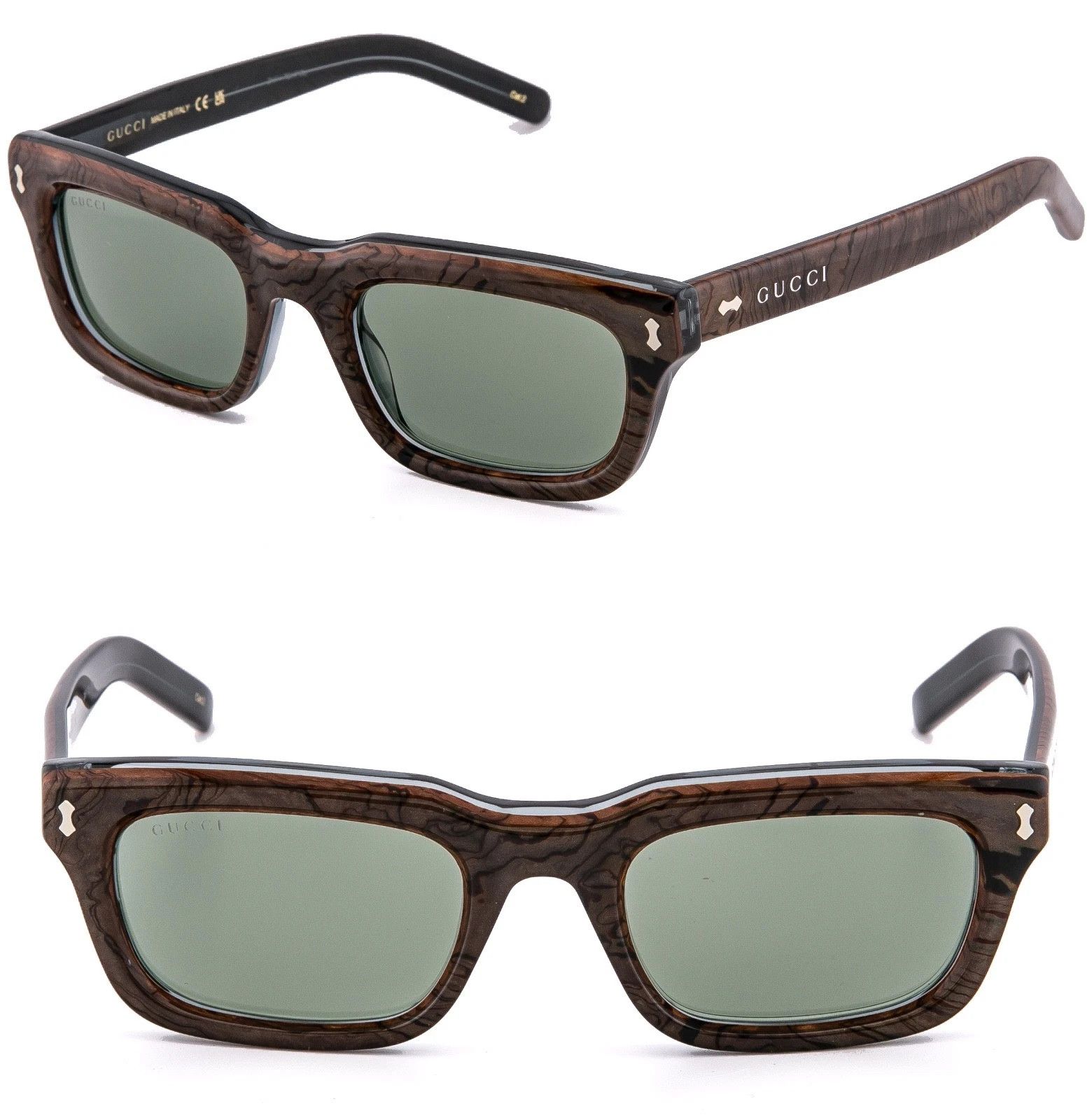 Gucci GUCCI 1524 Gg1524S Brown Wood Print Green Narrow Square 003 Size ONE SIZE - 1 Thumbnail