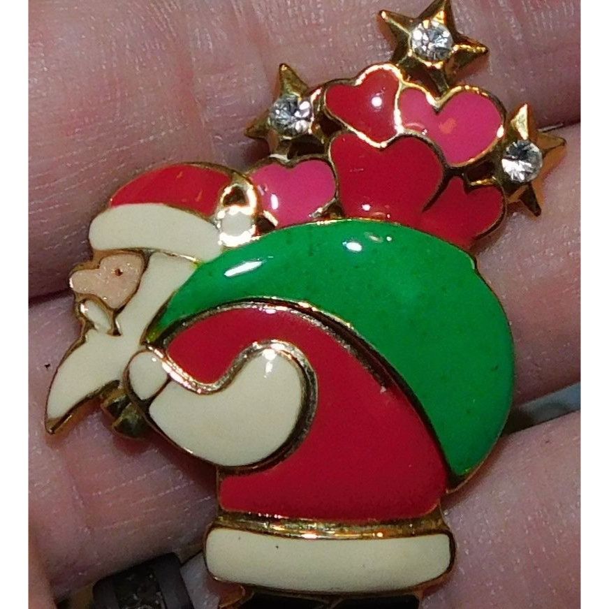 Other Retro Santa Brooch Pink And Green With Rhinestones Size ONE SIZE - 1 Thumbnail