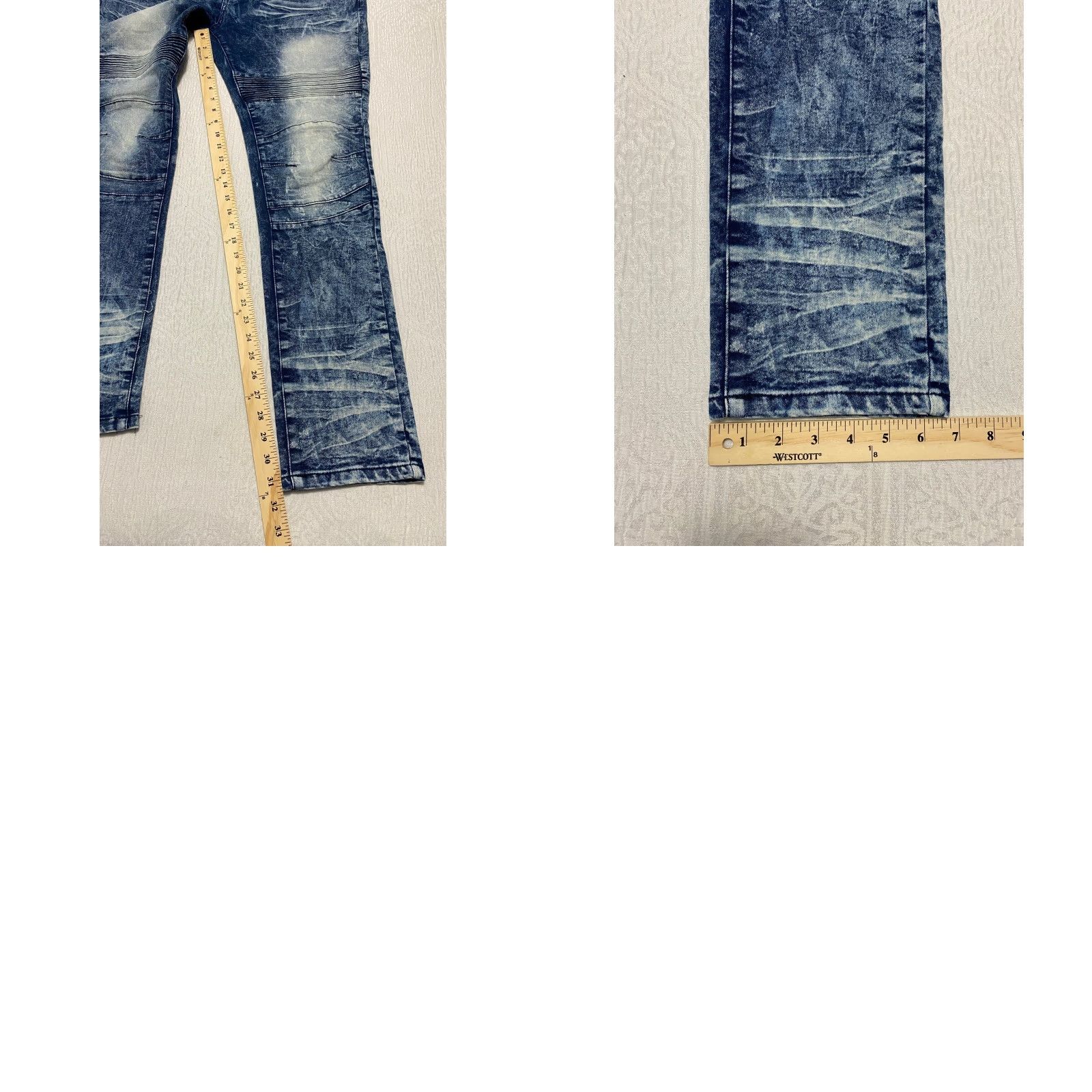 Denime DENIM & RIVETS Premium Moto Jeans Men's 38 Acid Wash Stretch Whiskers Blue Distressed Pockets Zipper Studded Quilted Size US 38 / EU 54 - 8 Thumbnail