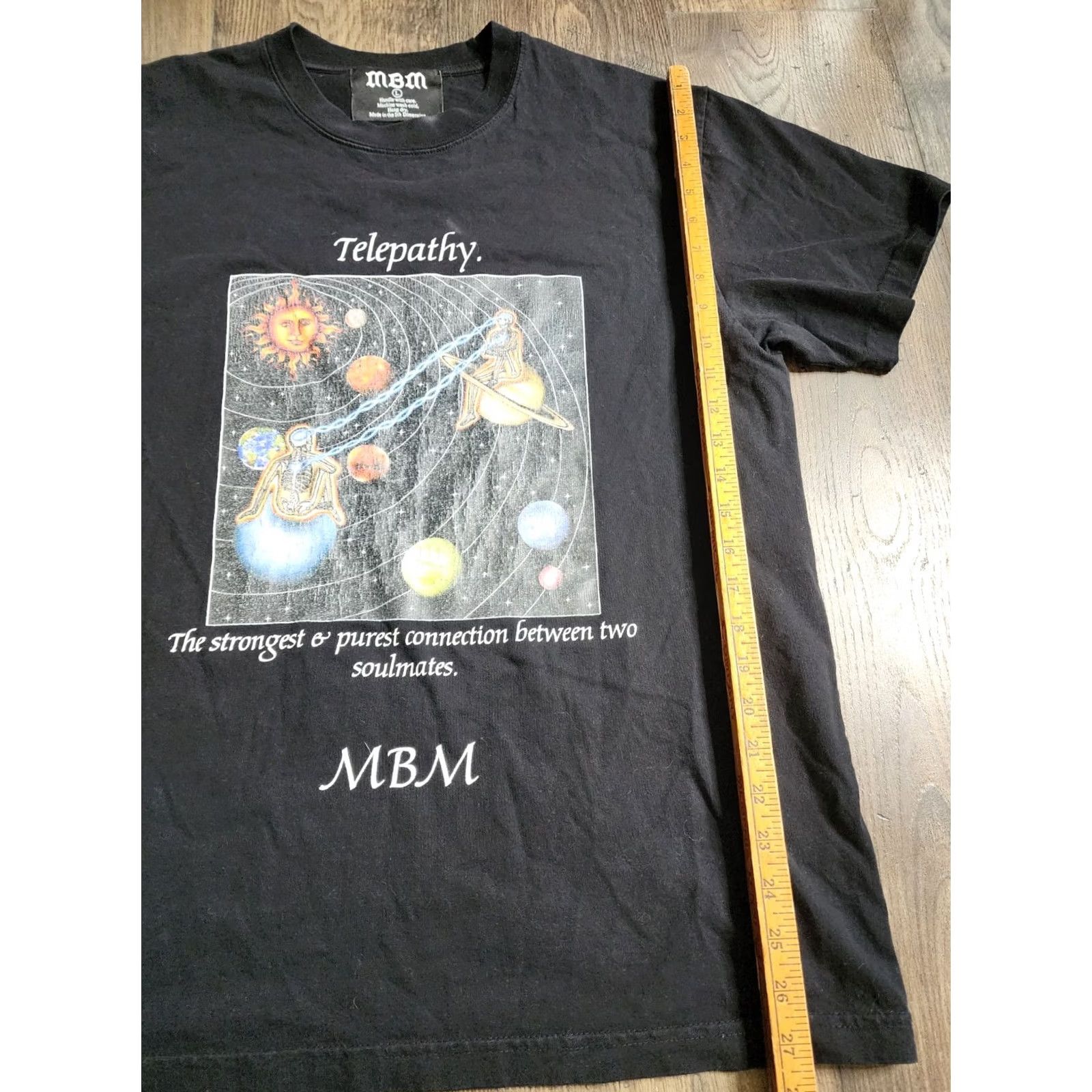 Vintage Mens L MBM Telepathy Soulmates Universe Skeleton T Shirt Distressed USA Made Size US L / EU 52-54 / 3 - 3 Thumbnail