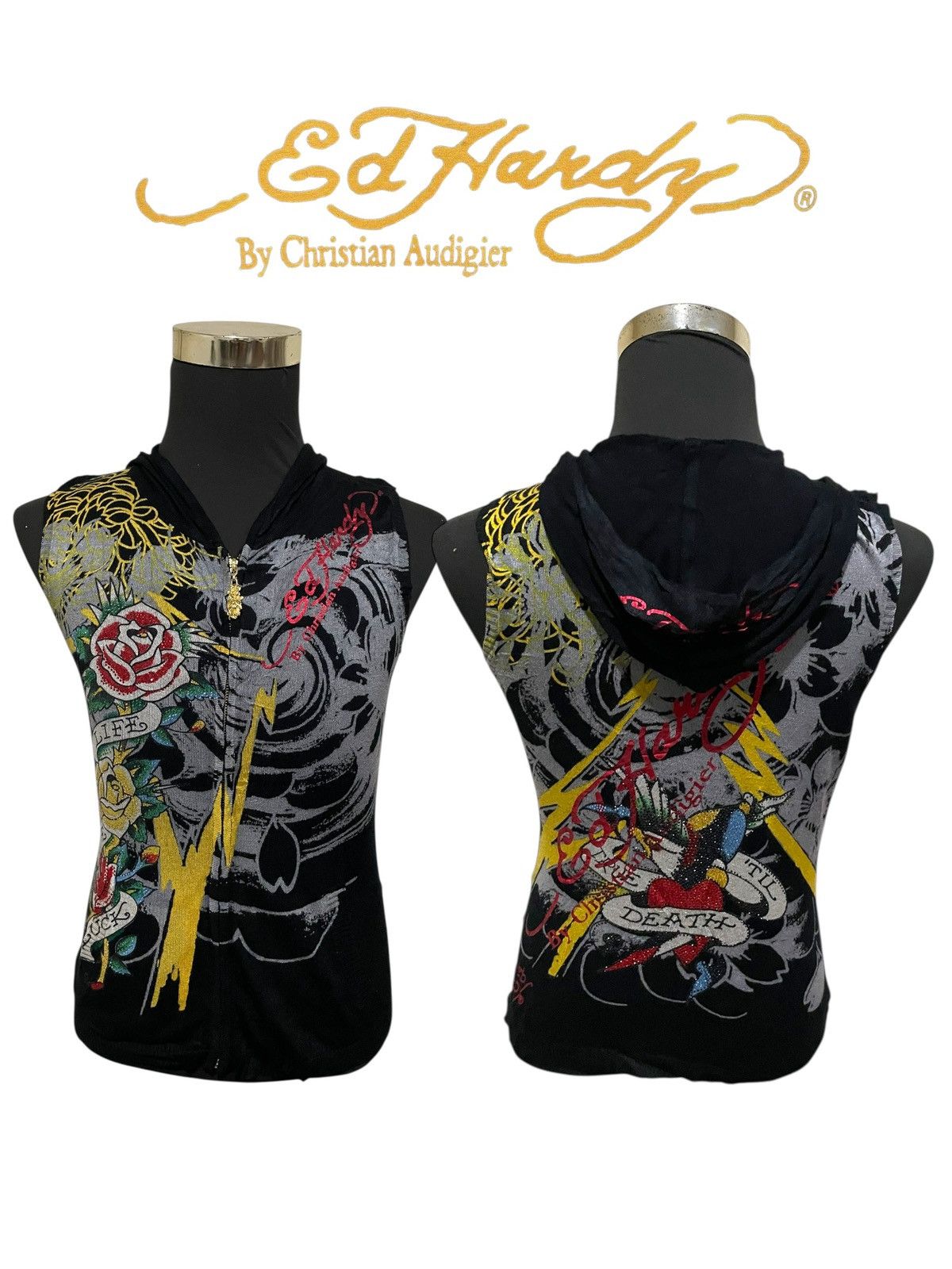 Christian Audigier Ed Hardy By Christian Audigier Sleeveless Hooded Sweatshirt Size M / US 6-8 / IT 42-44 - 2 Thumbnail