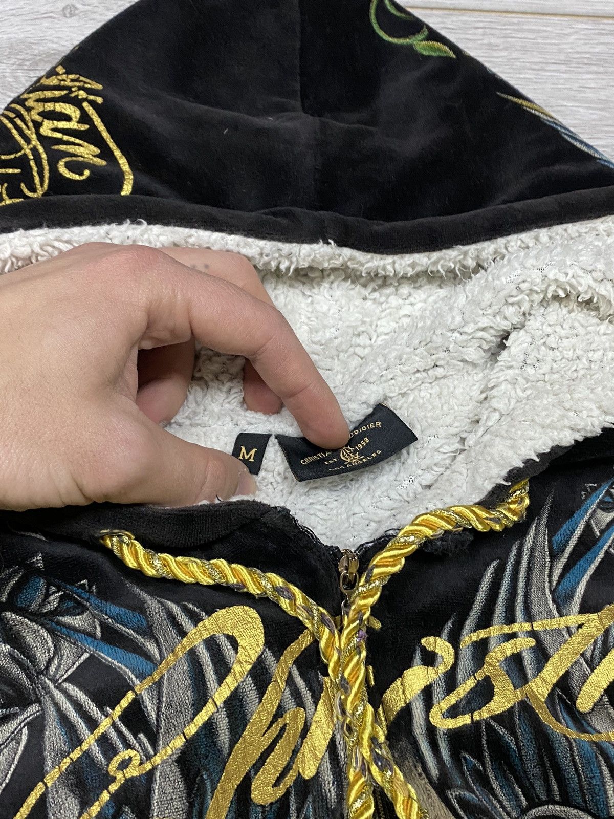 Ed Hardy Christian Audigier 🌹 velour all over print hoodie zip fleece Size M / US 6-8 / IT 42-44 - 7 Thumbnail