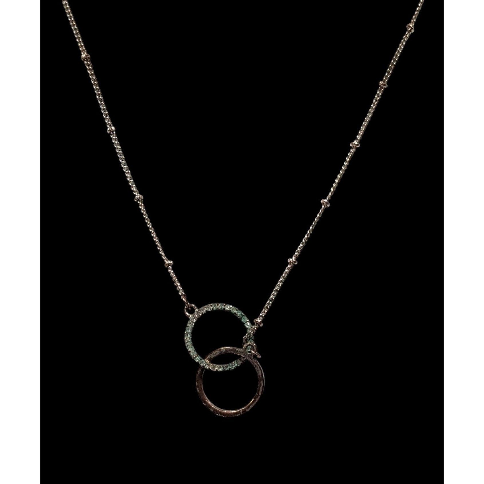 Express Express Minimalist Silver Tone Rhinestone Double Ring Neckla Size ONE SIZE - 5 Thumbnail