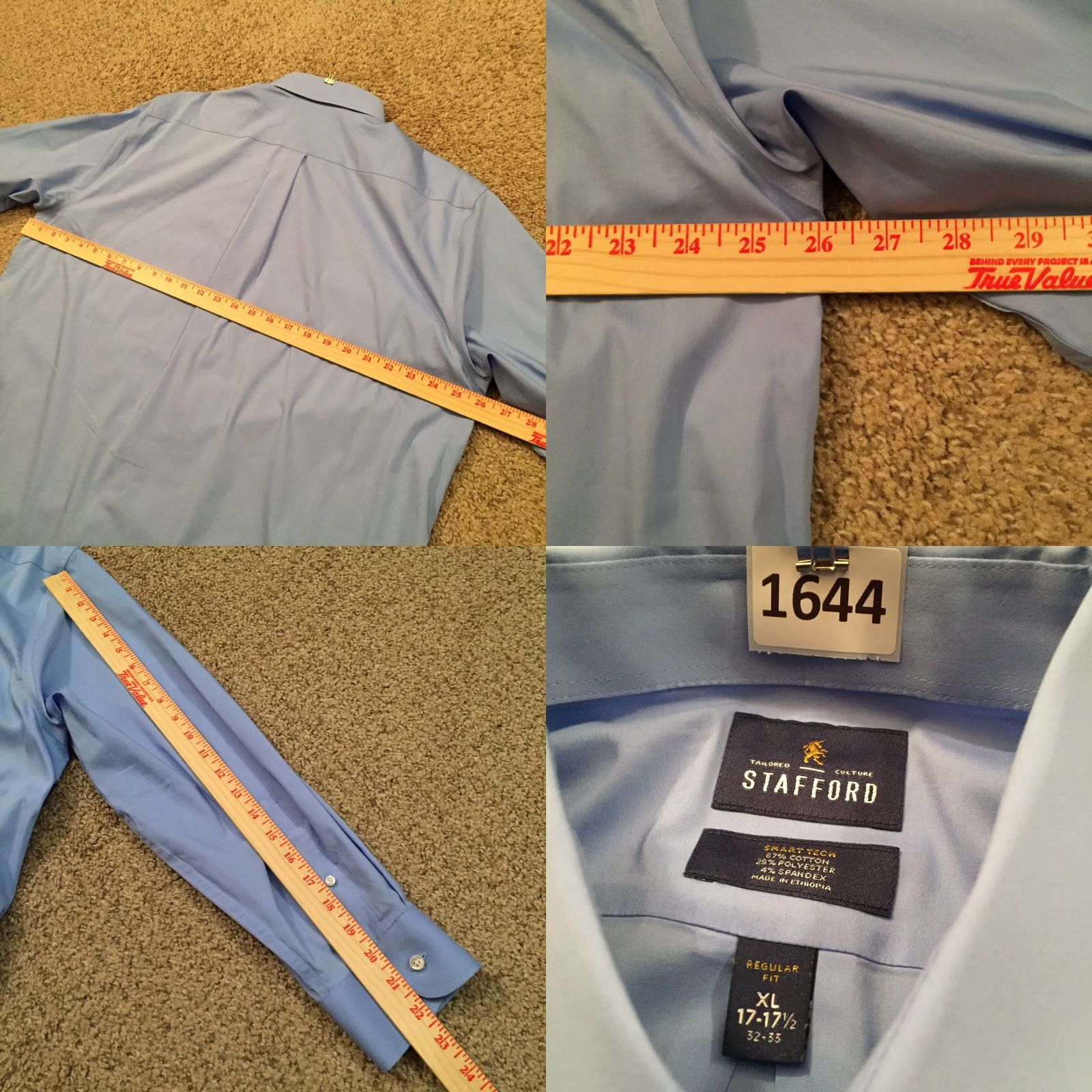 Stafford Stafford Shirt Mens XL Blue Long Sleeve Button-Up Smart Tech Shirt Size US XL / EU 56 / 4 - 8 Thumbnail