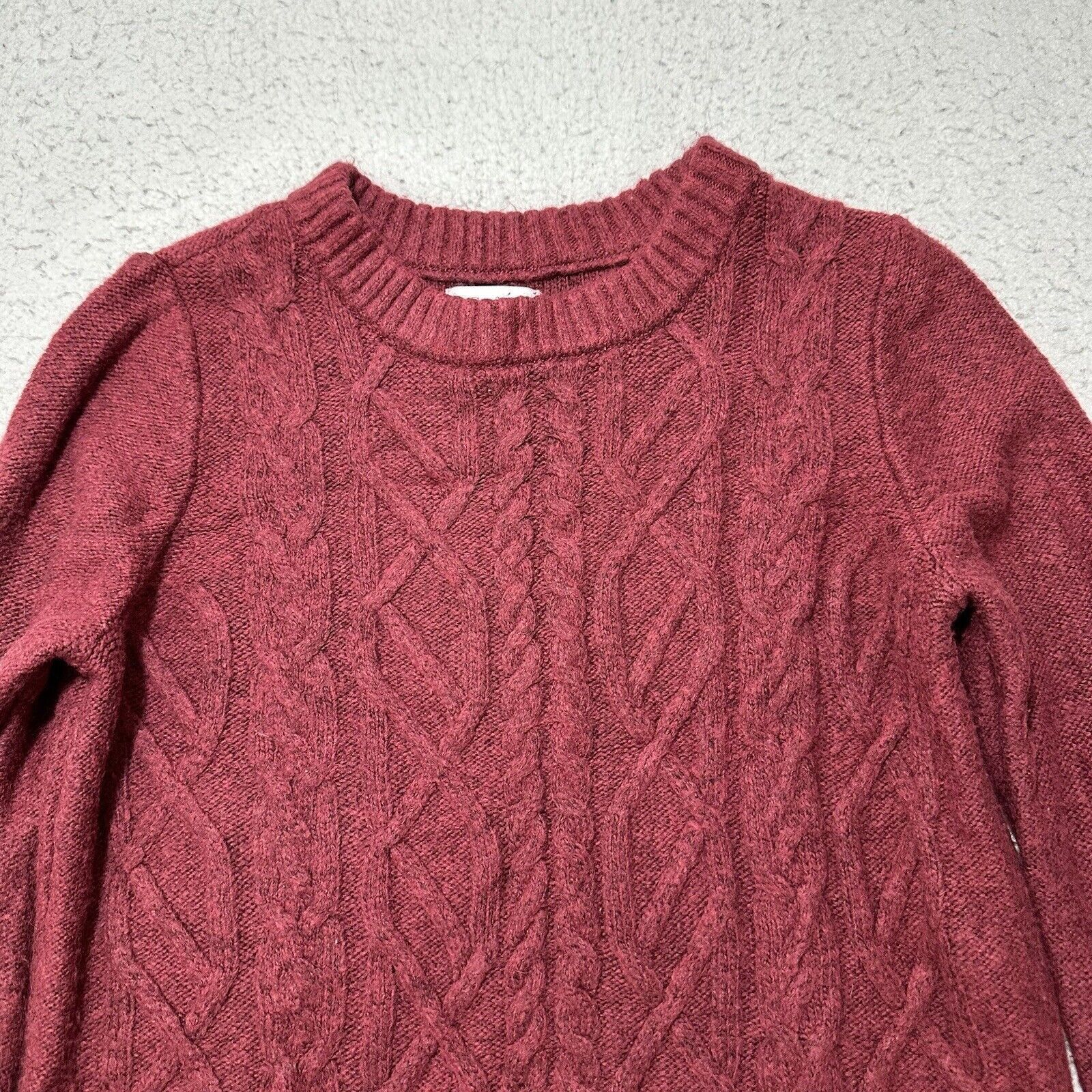 Croft & Barrow Croft & Barrow Medium Crewneck Burgundy Cable Knit Sweater Size M / US 6-8 / IT 42-44 - 2 Thumbnail