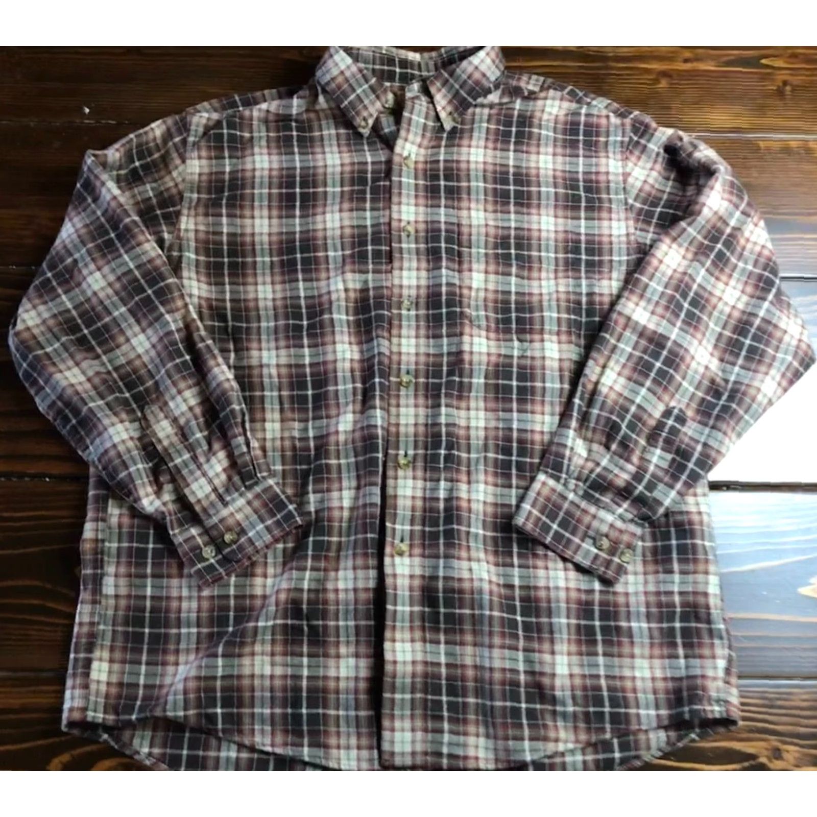 Vintage L.L. Bean Shirt Mens Large Plaid Button-Down Casual Red Brown Tan Long Sleeve Vintage No (adjust to rules) Size US L / EU 52-54 / 3 - 2 Thumbnail