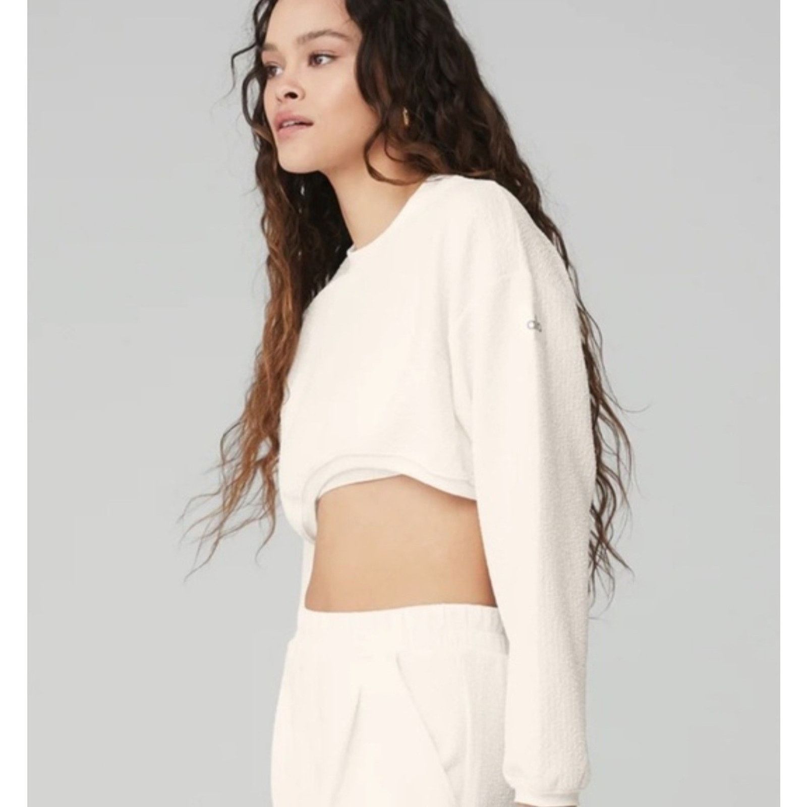 Alo ALO Yoga Tailored Ivory Cream Crop Top Hoodie Sz M Size M / US 6-8 / IT 42-44 - 4 Thumbnail