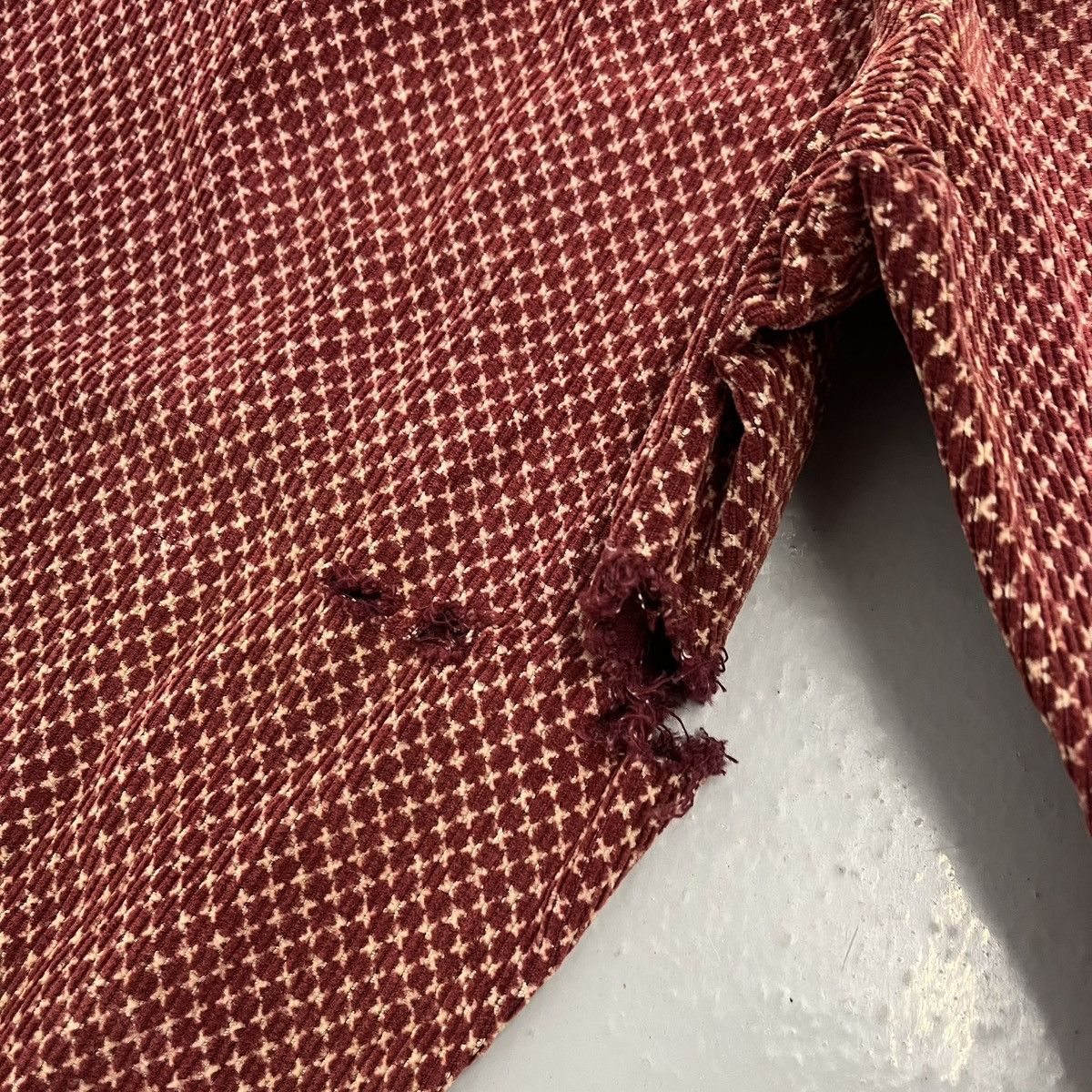 Other Vintage 60s Red Printed Corduroy Side Zip Pants 22x25 Size 22" - 5 Thumbnail