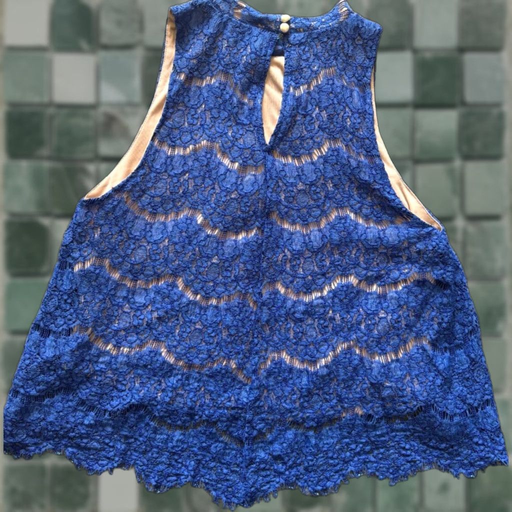 Vintage Fire Los Angeles Top Womens XL Bright Blue Sleeveless Blouse Rayon Cotton Size XL / US 12-14 / IT 48-50 - 1 Thumbnail