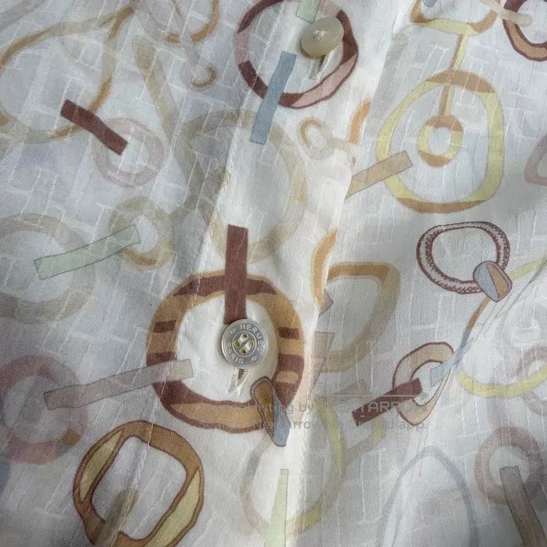 Hermes Hermes Beige Full Logo Mulberry Silk Shirt Dress Size XS / US 0-2 / IT 36-38 - 7 Thumbnail