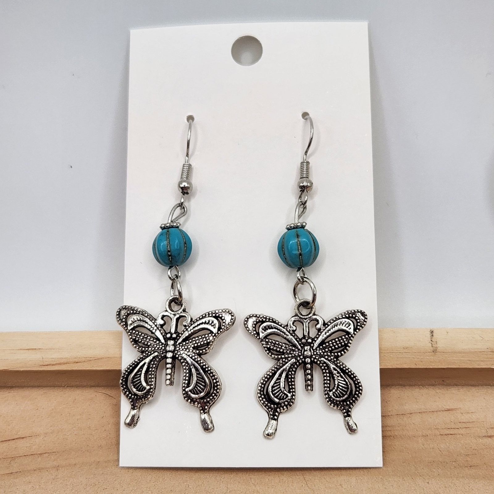 Other Southwestern Boho Silver Butterfly Dangle Earrings Turquoise Size ONE SIZE - 2 Thumbnail